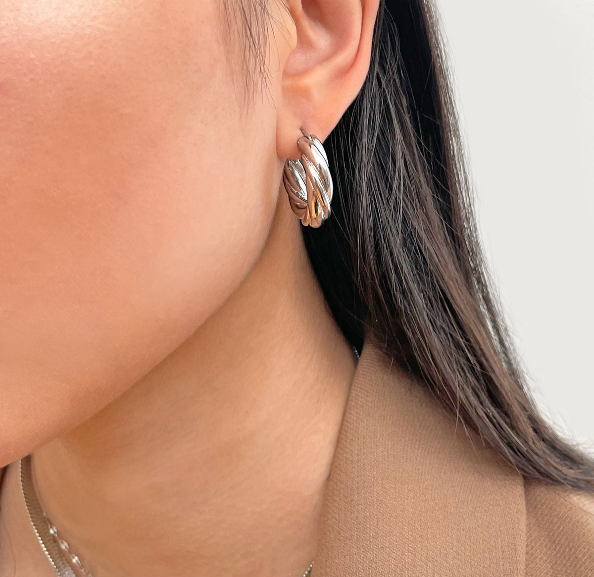 silver small chunky earrings