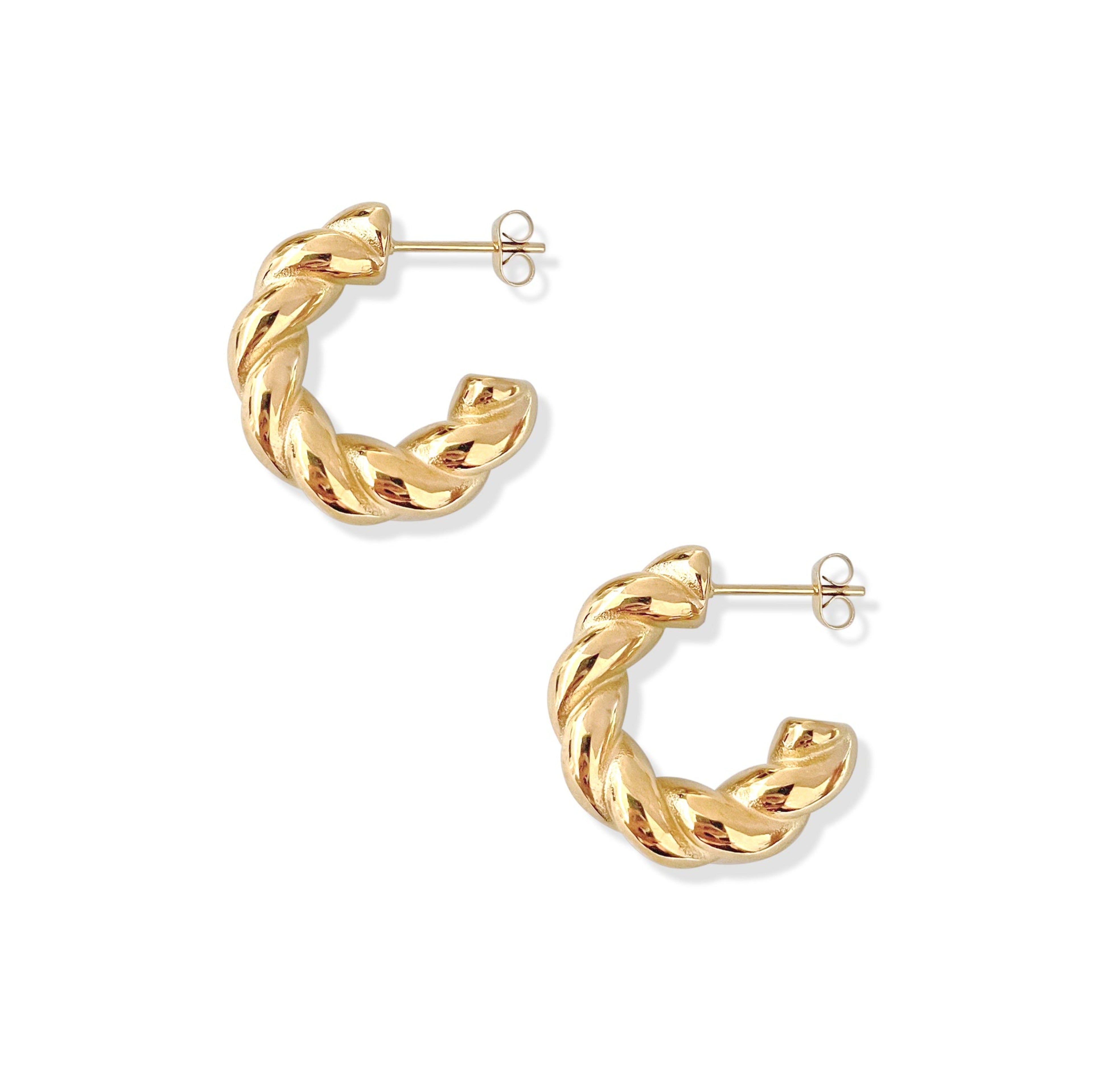 Gold Small Chunky Twist Hoop Earrings