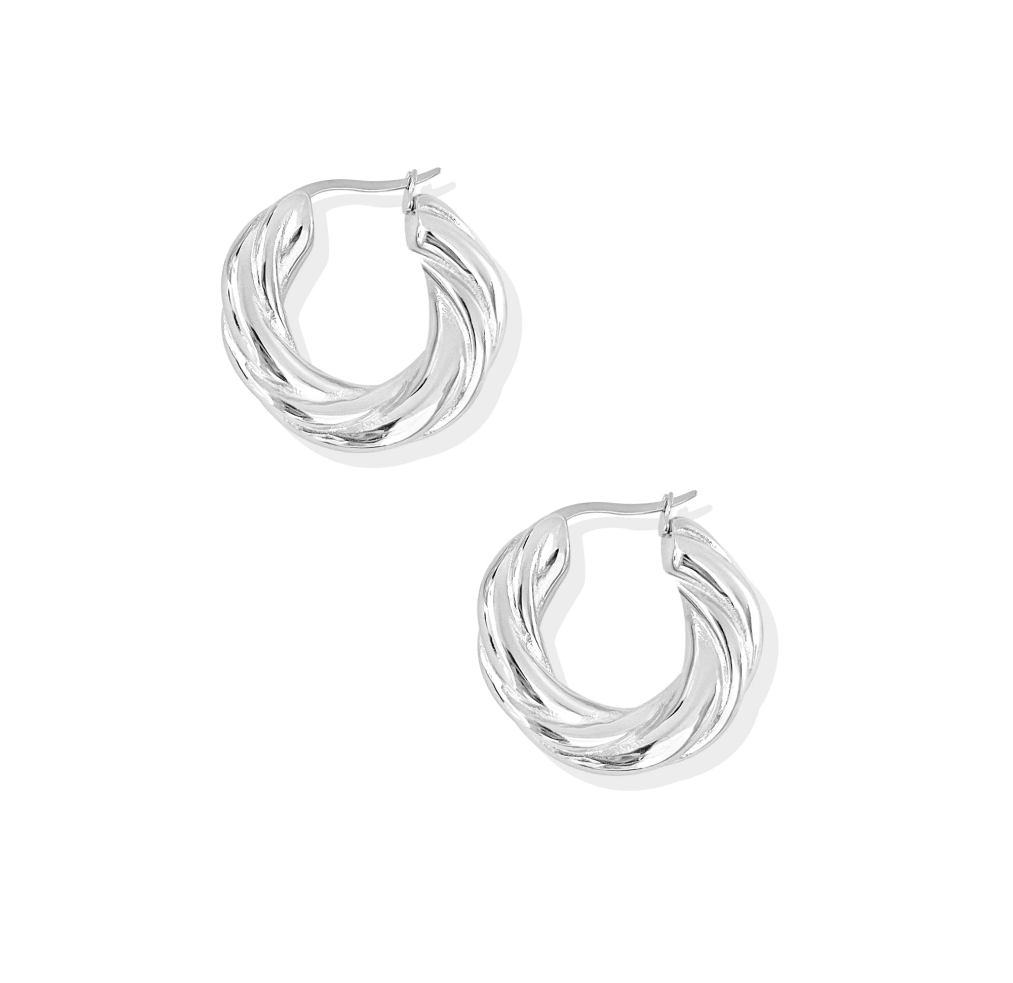 Silver small chunky twist hoop earrings
