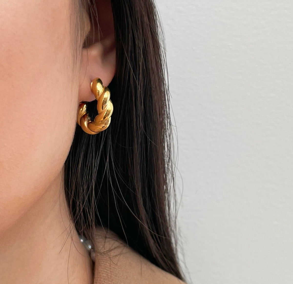 Gold Small Chunky Hoop Earrings with Stack Necklaces