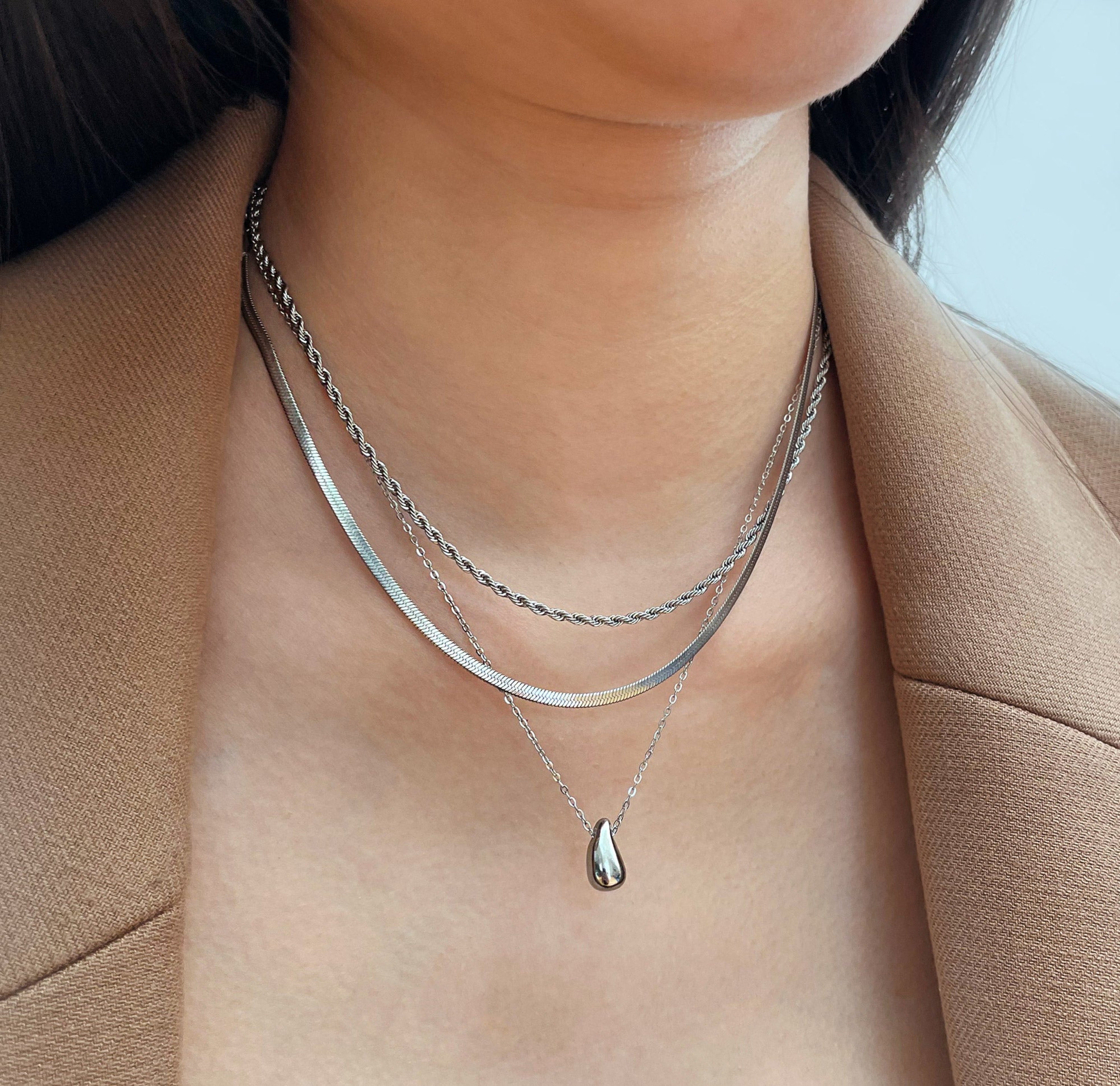 silver tear drop necklace waterproof jewelry