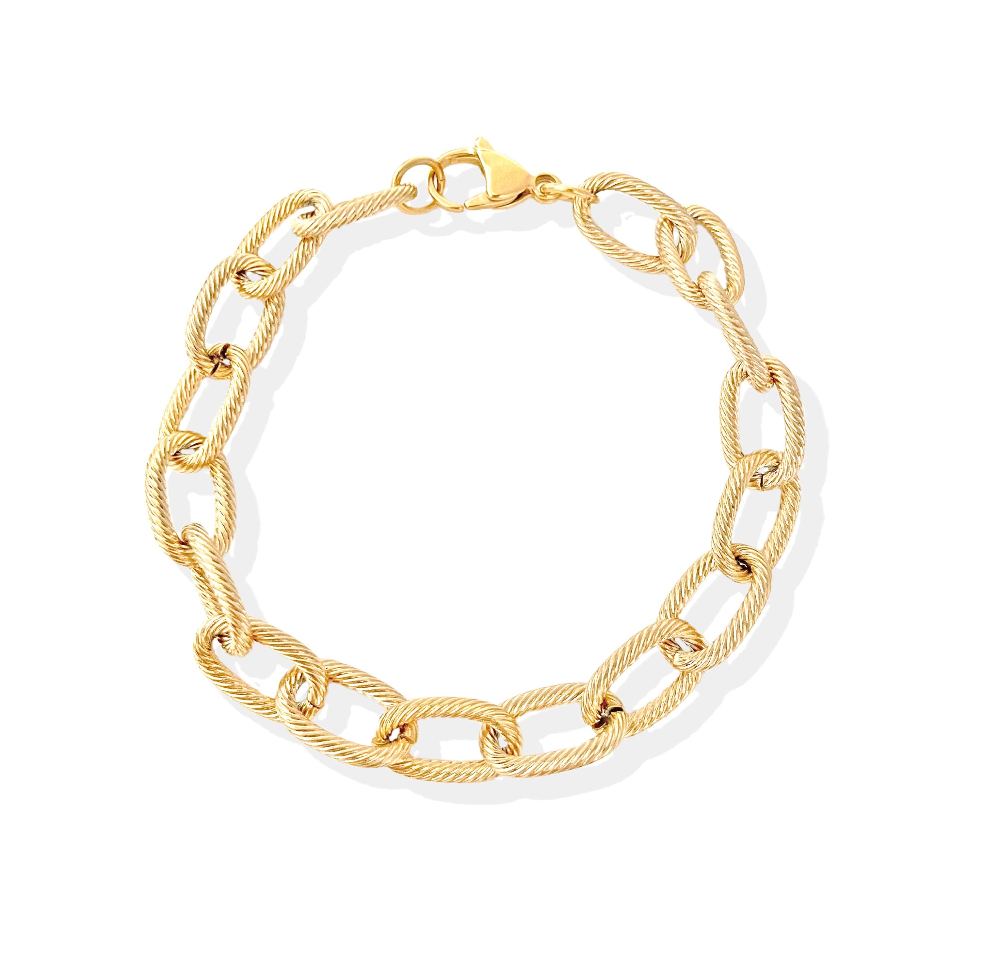Gold Texture Link Chain Bracelet