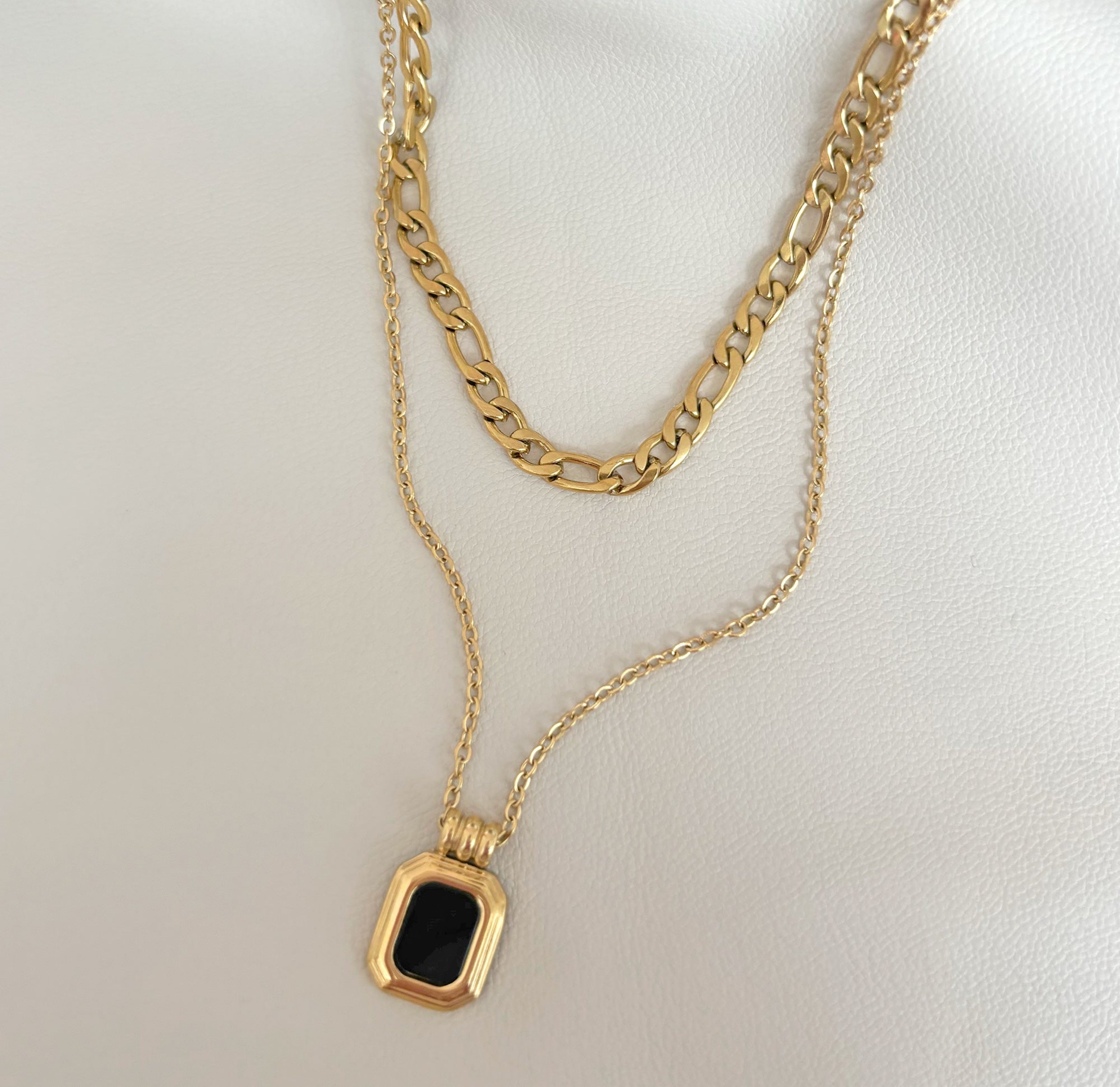 gold duo stack black pendant necklace water resistant jewelry