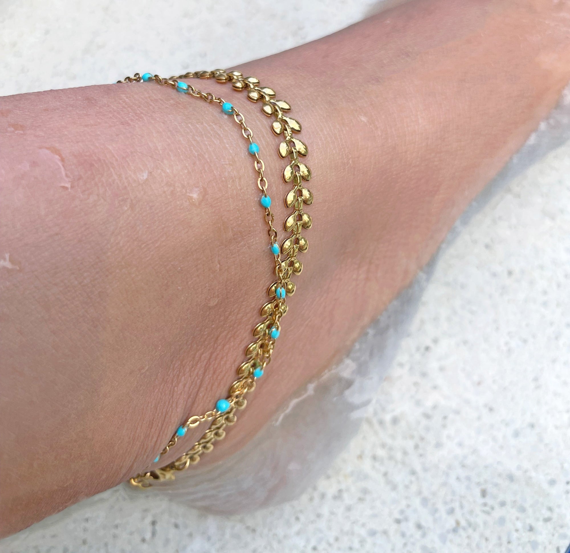 blue beaded gold anklet waterproof jewelry