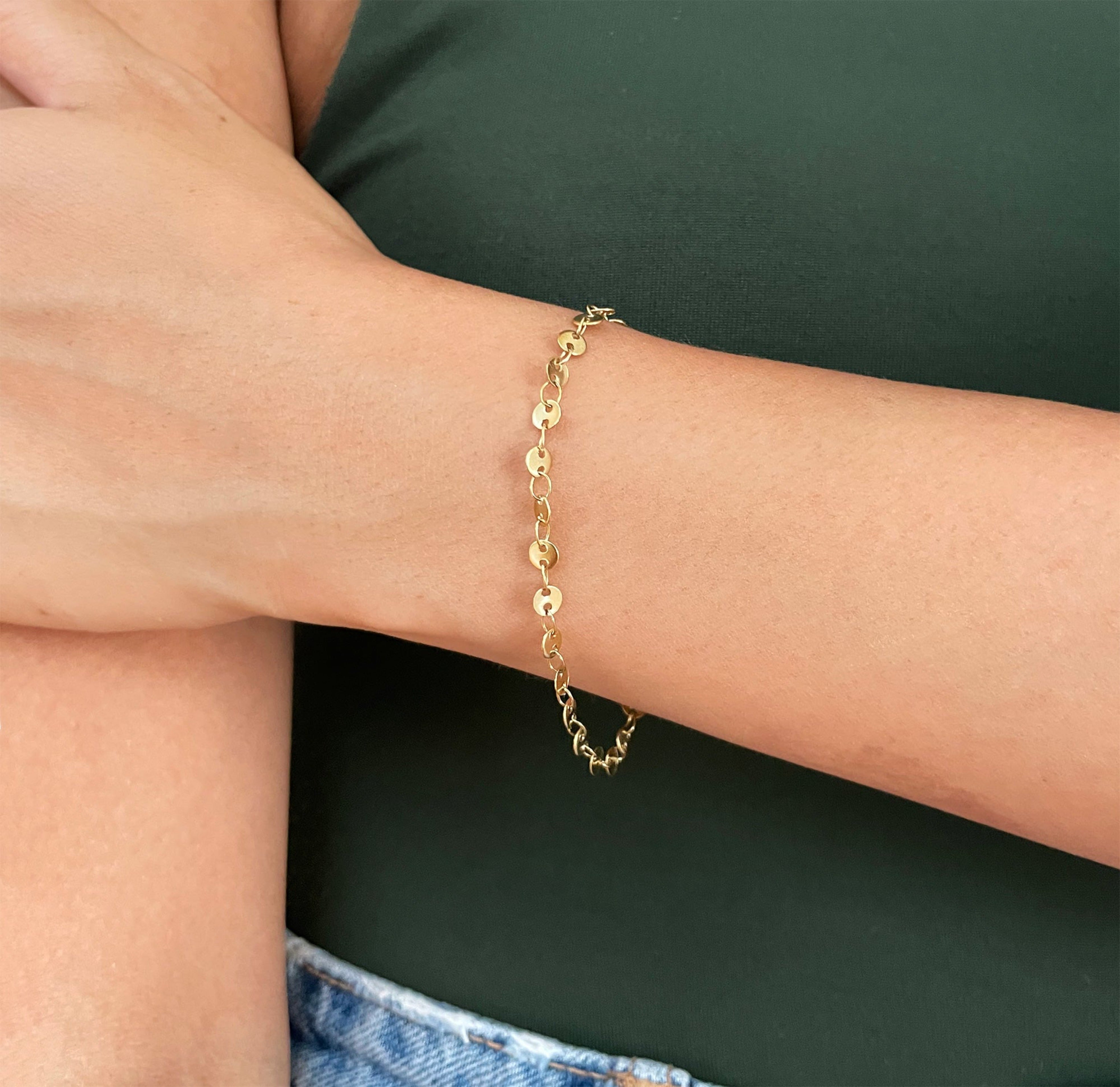 gold disc chain bracelet waterproof jewelry