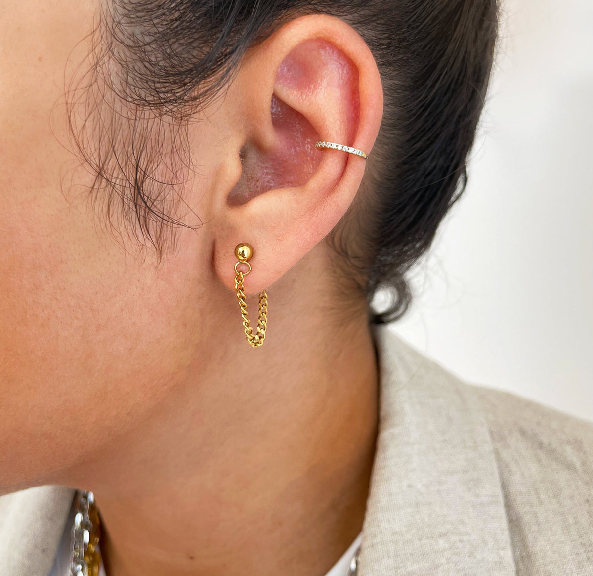 gold loop chain earring waterproof jewelry