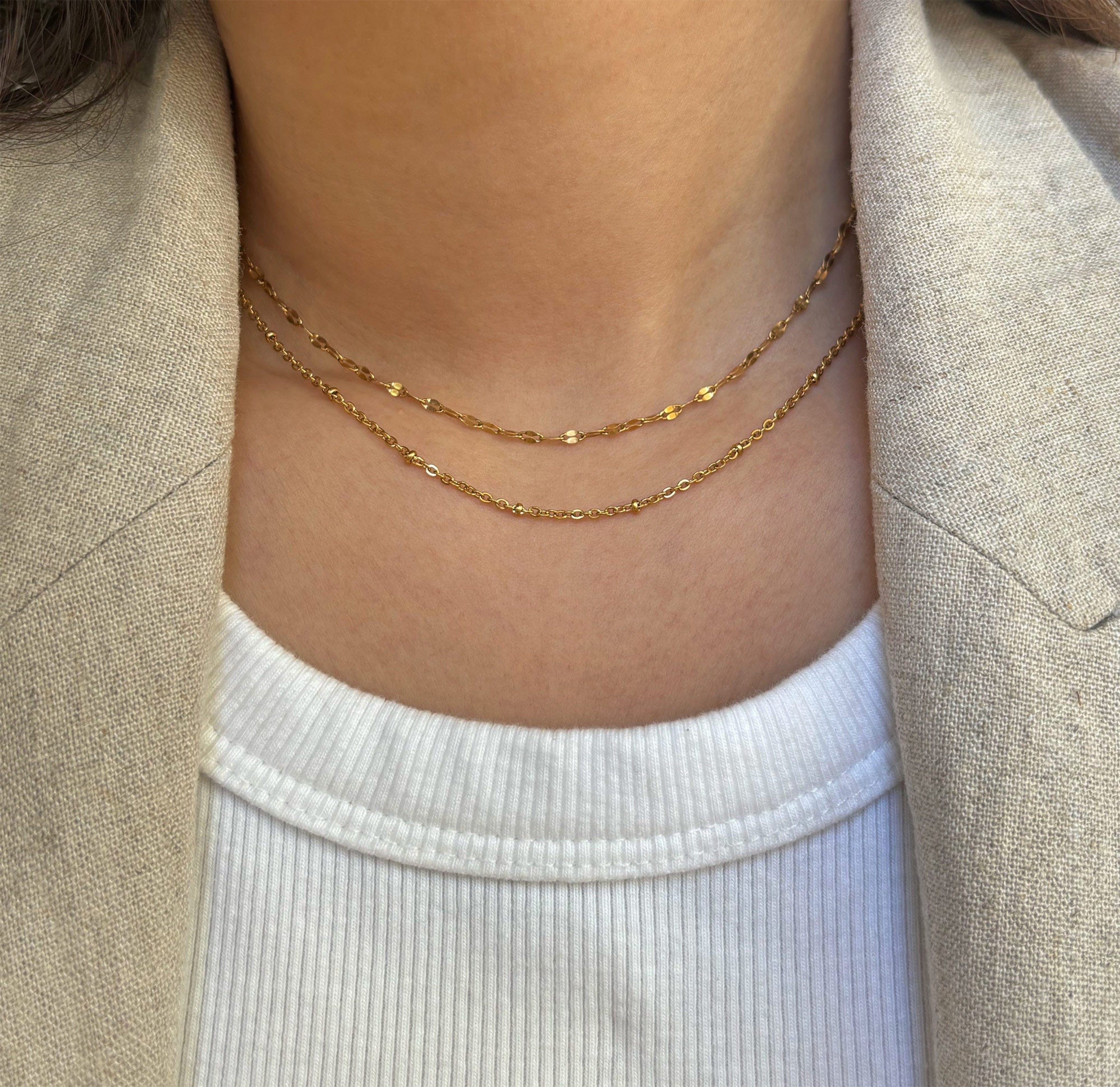 dainty gold satellite chain necklace