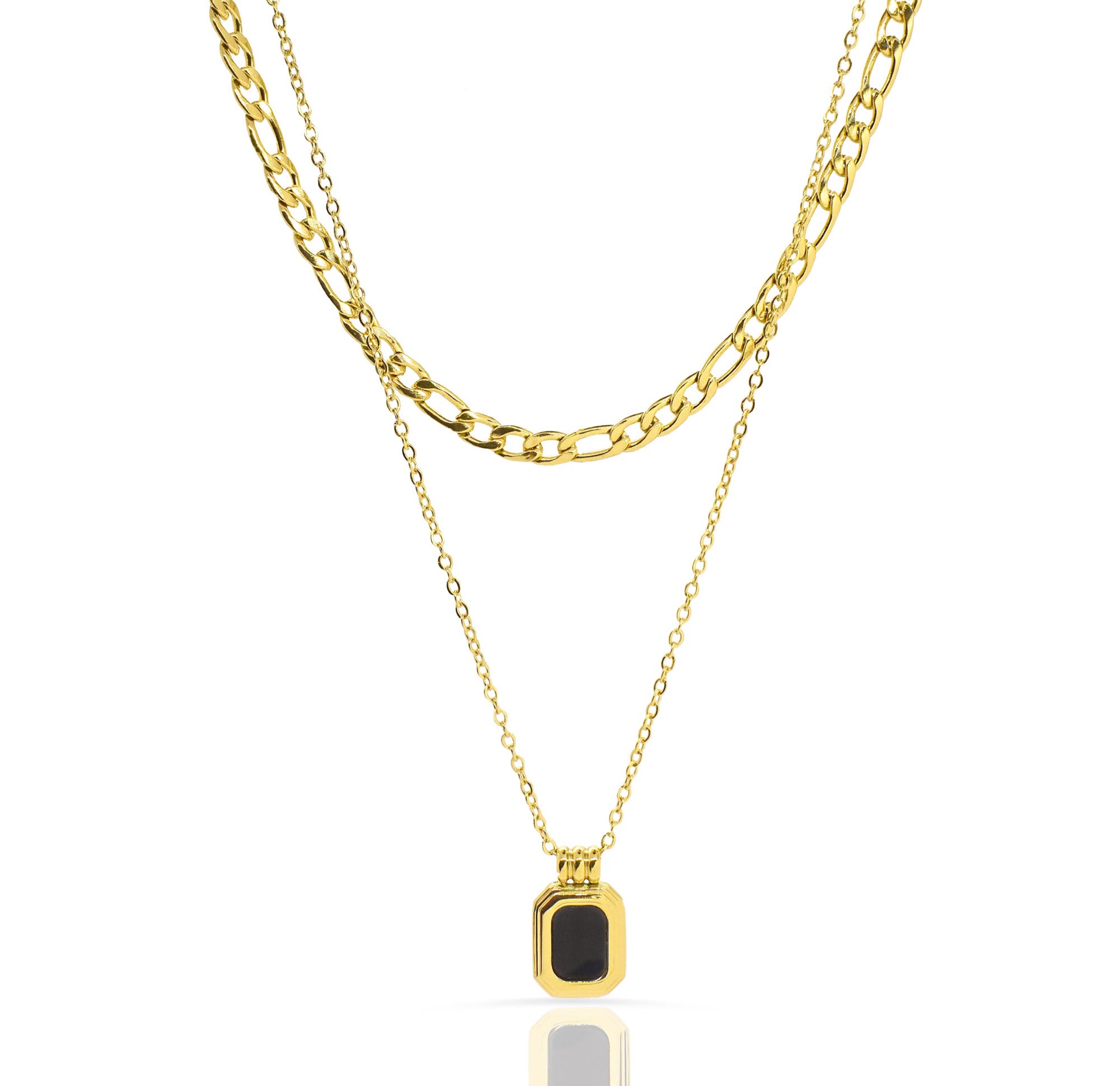 gold duo stack black pendant necklace water resistant jewelry 