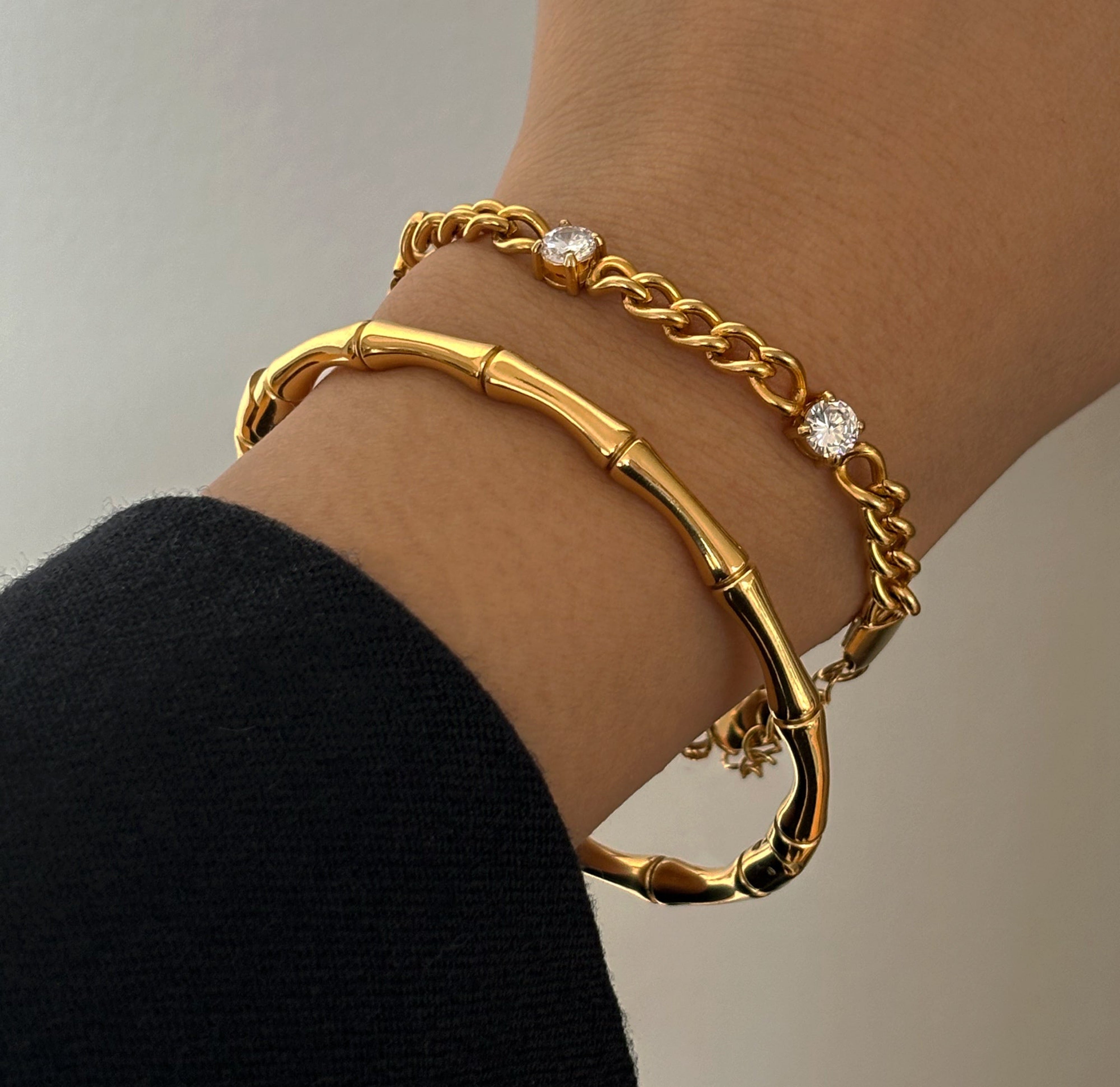 gold bamboo cuff bracelet waterproof jewelry