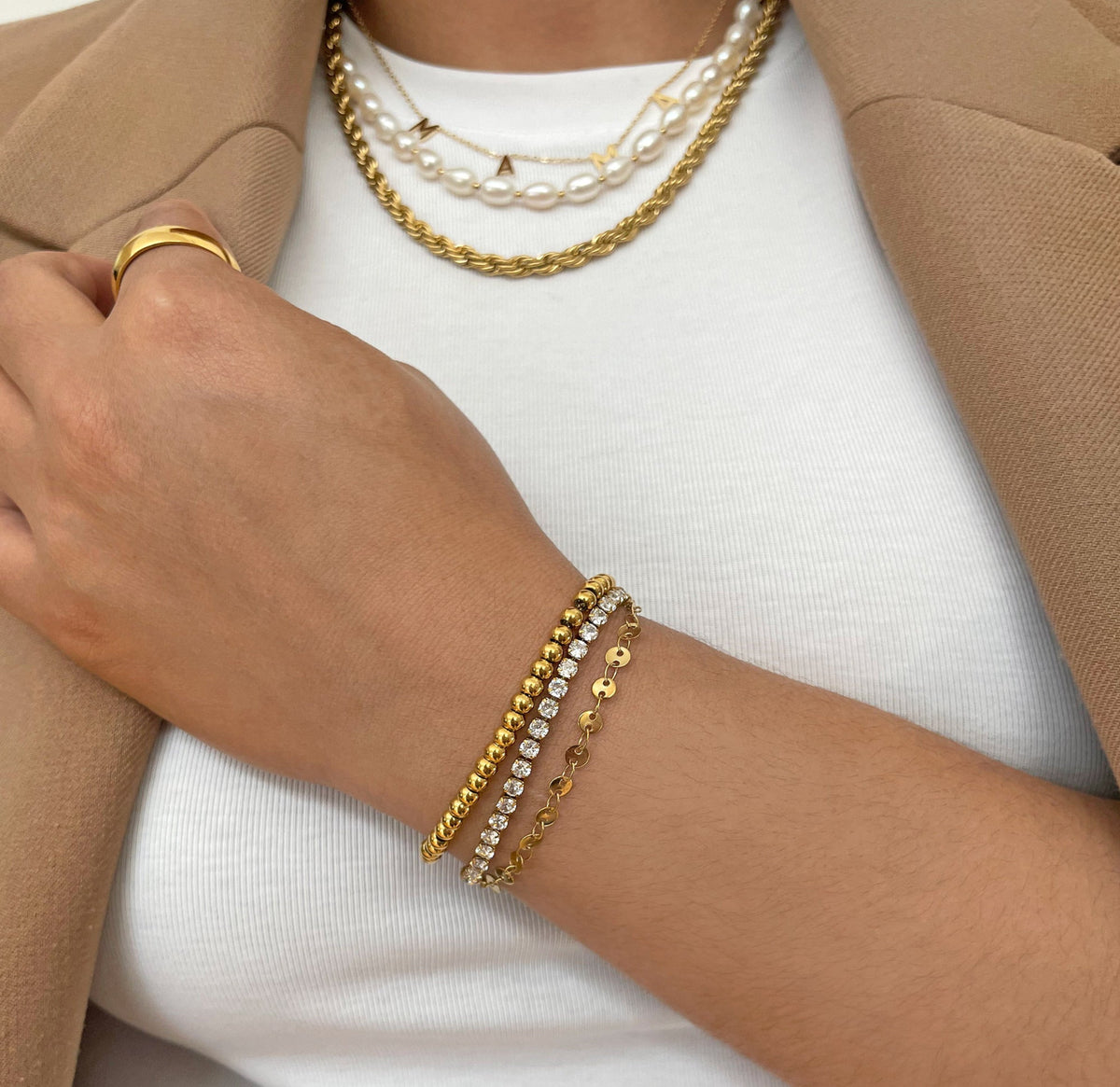 gold beaded bracelet waterproof jewelry