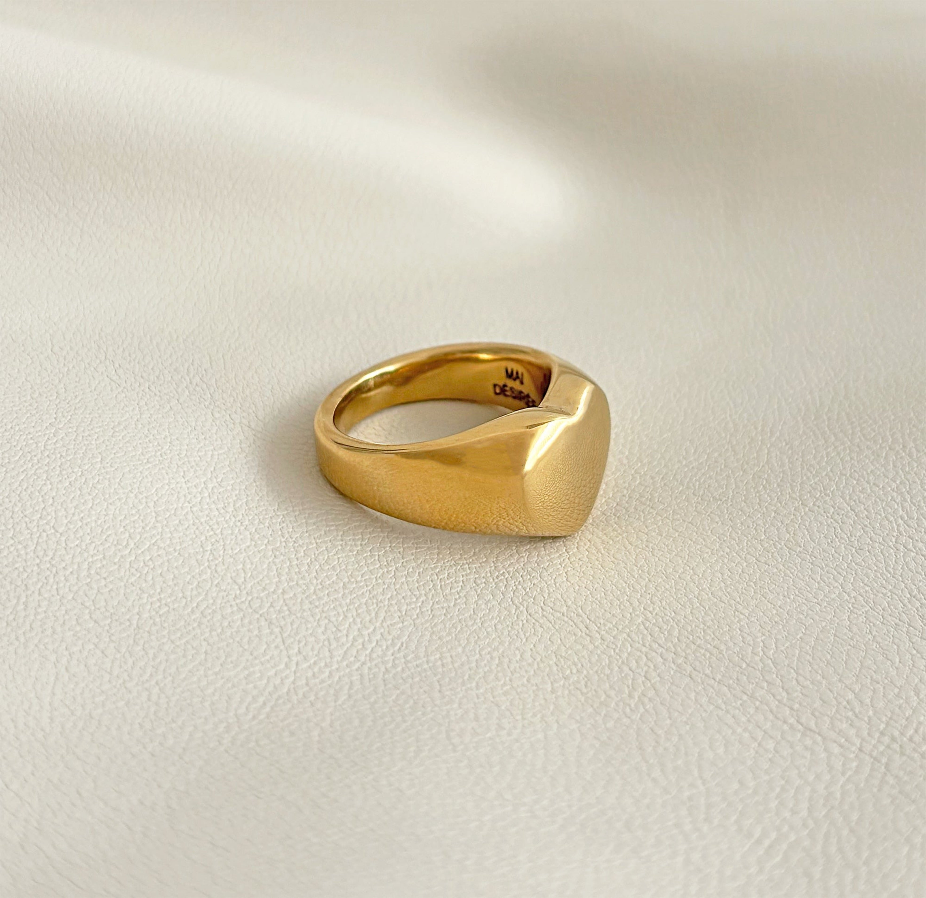 gold chunky heart signet ring