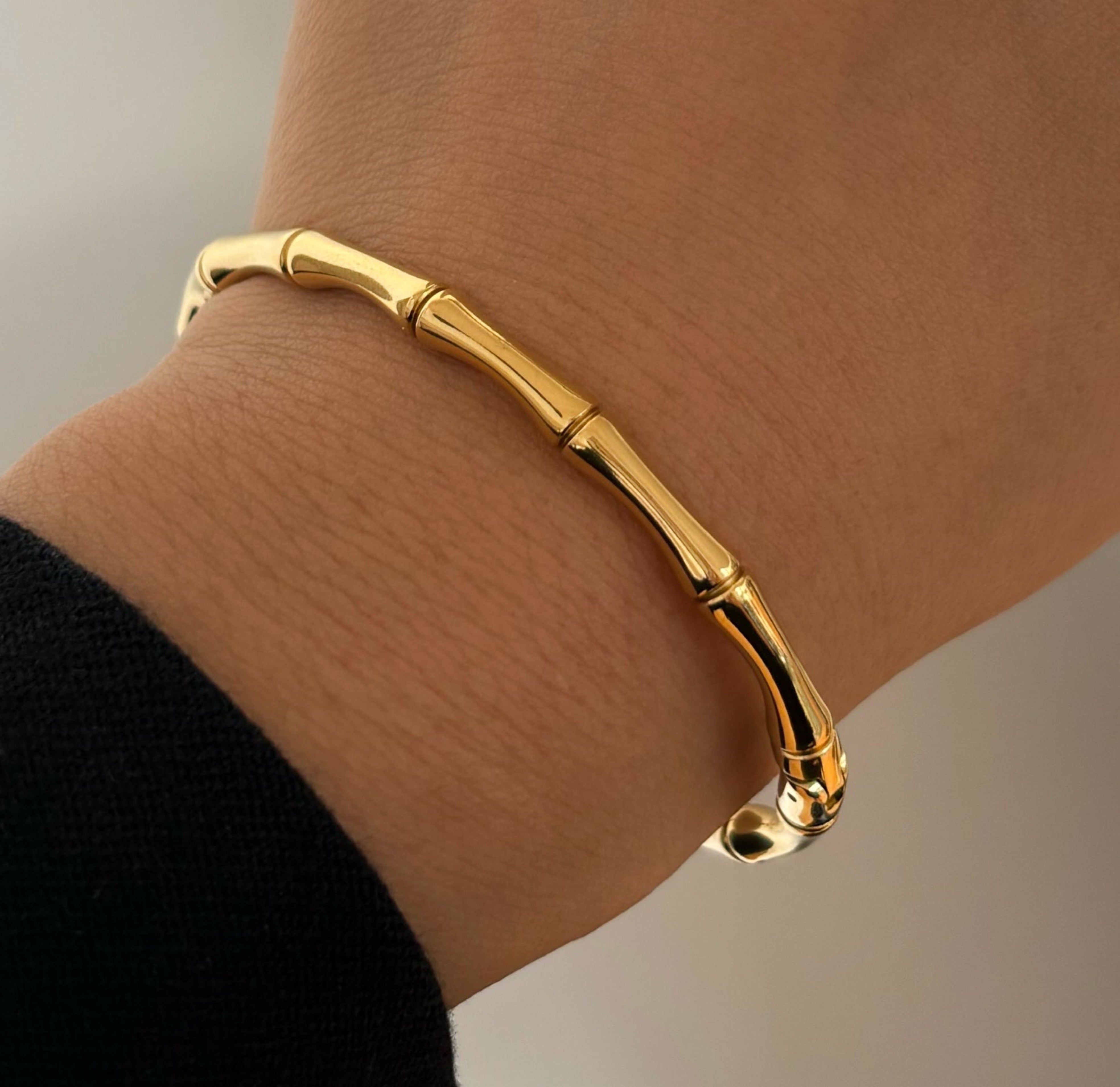gold bamboo cuff bracelet waterproof jewelry