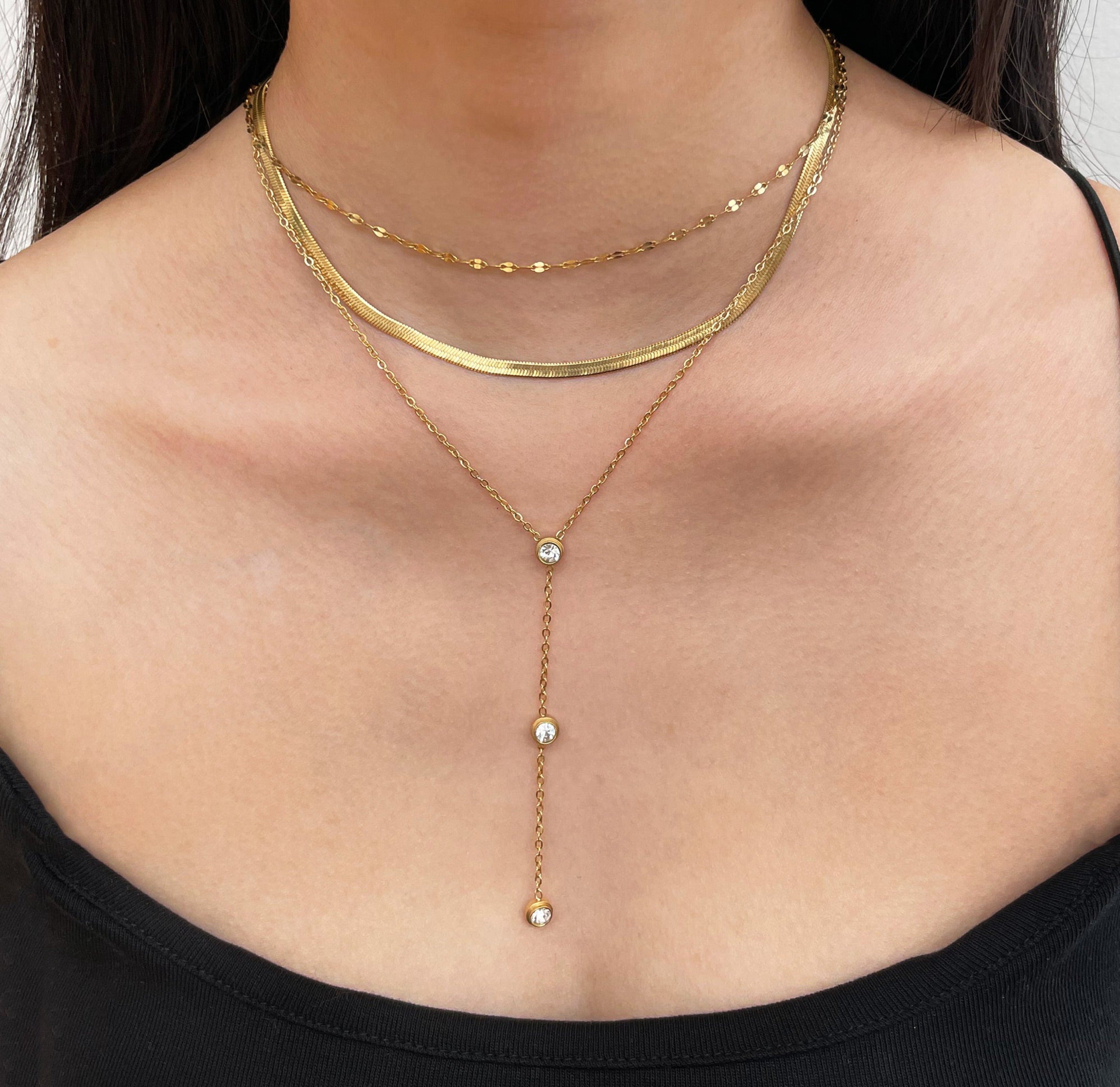 gold diamond lariat necklace waterproof jewelry