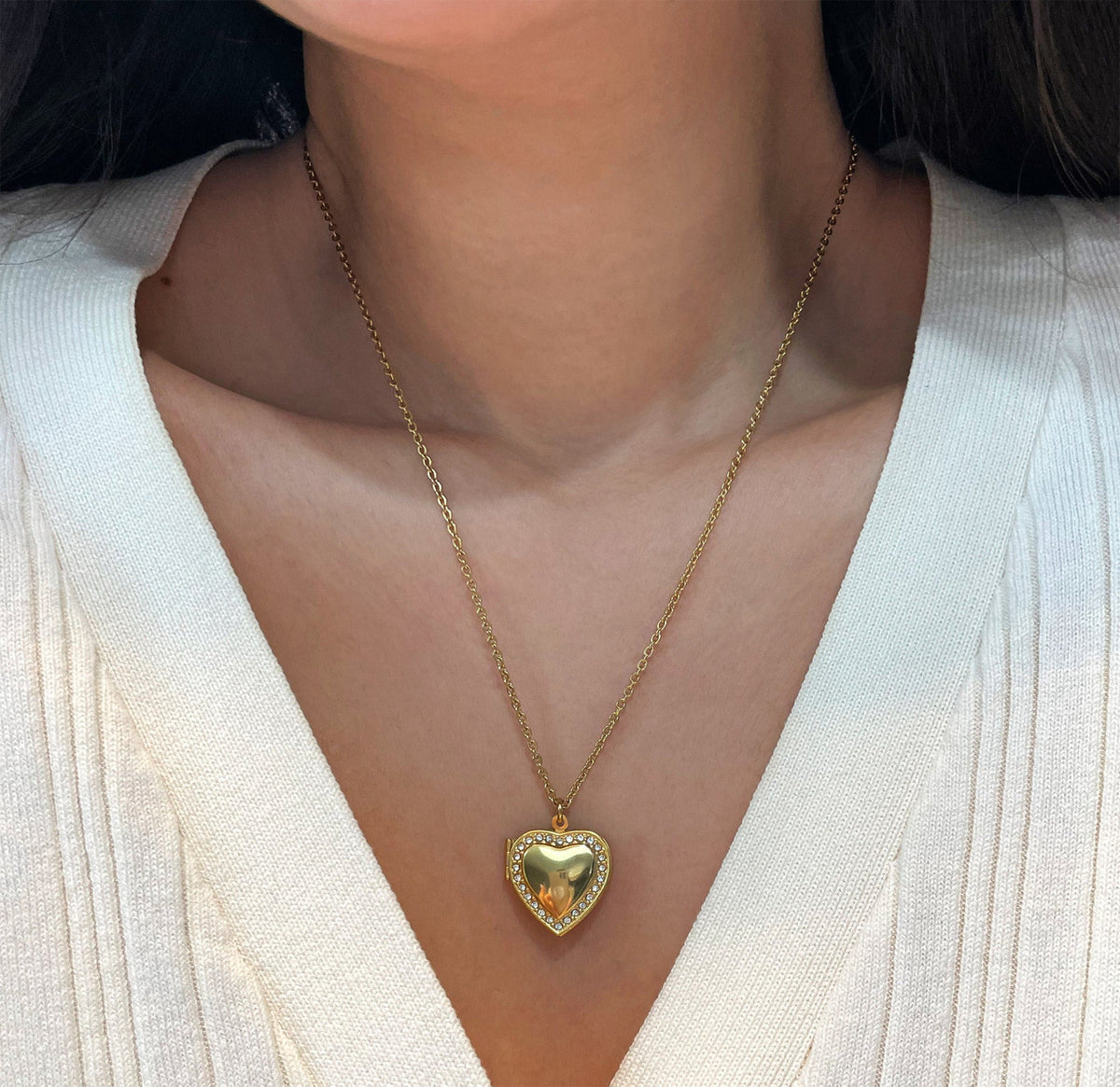 gold heart locket necklace waterproof jewelry