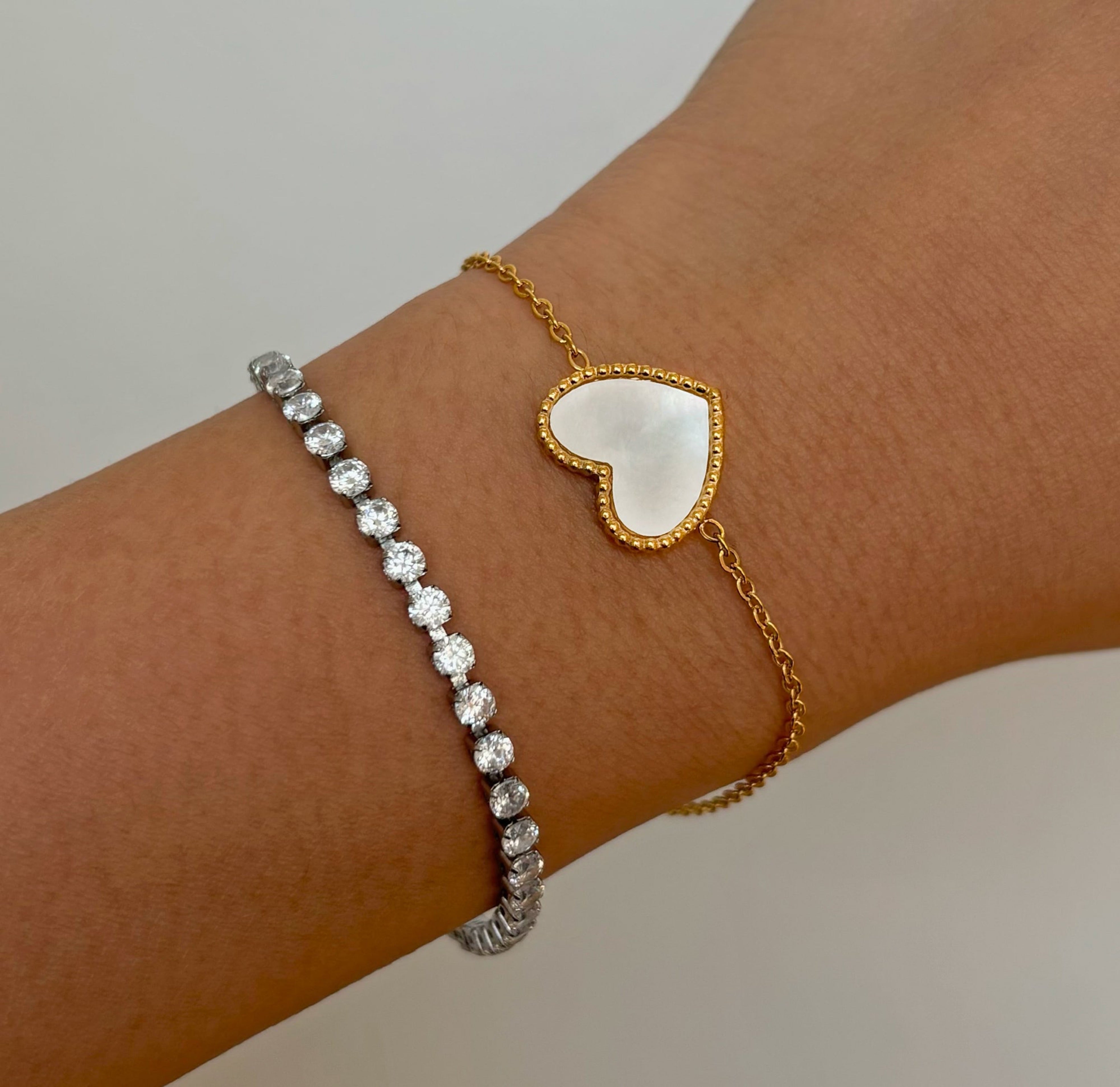 gold pearl heart bracelet waterproof jewelry