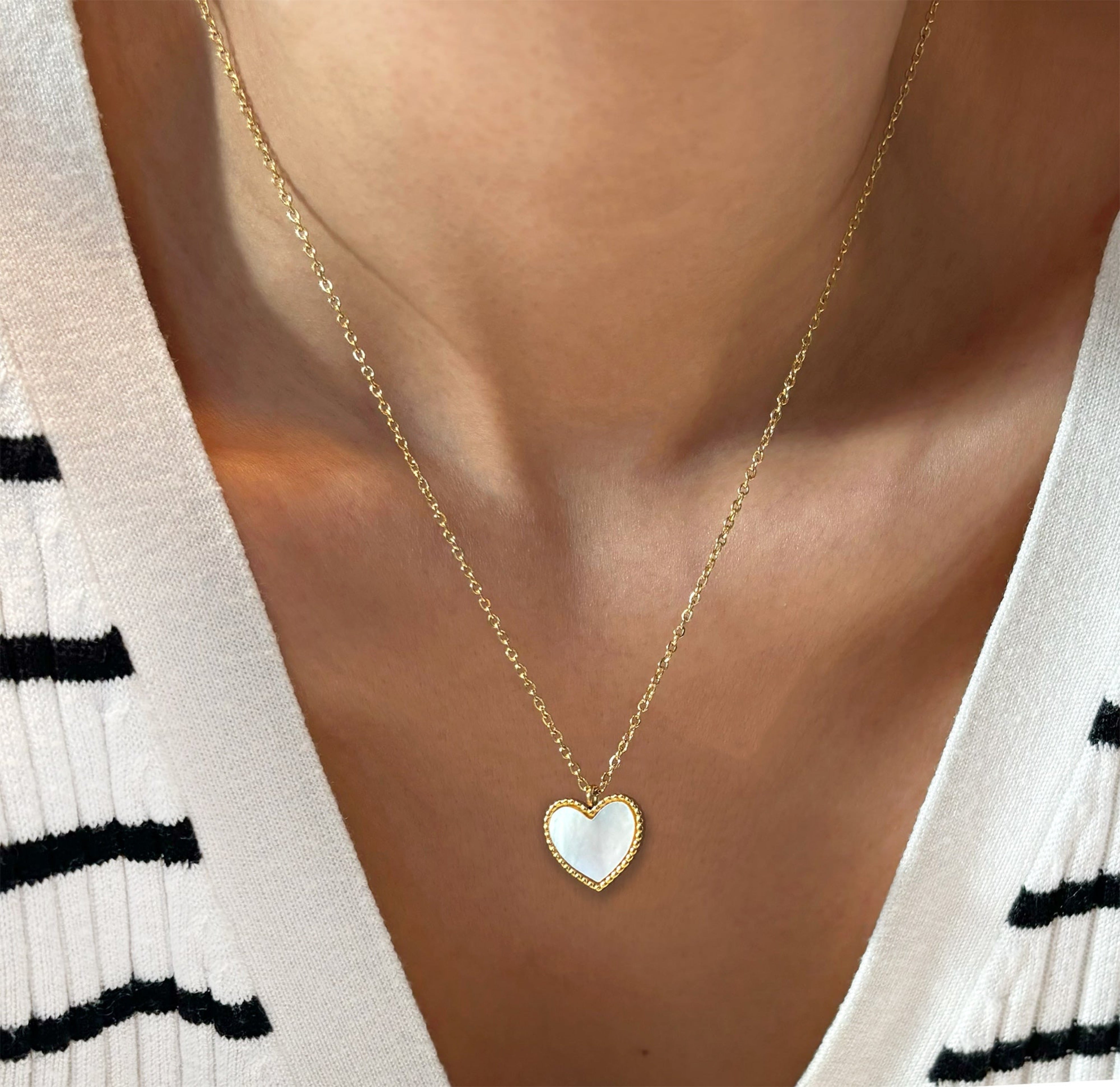 gold heart shell pendant necklace waterproof jewelry
