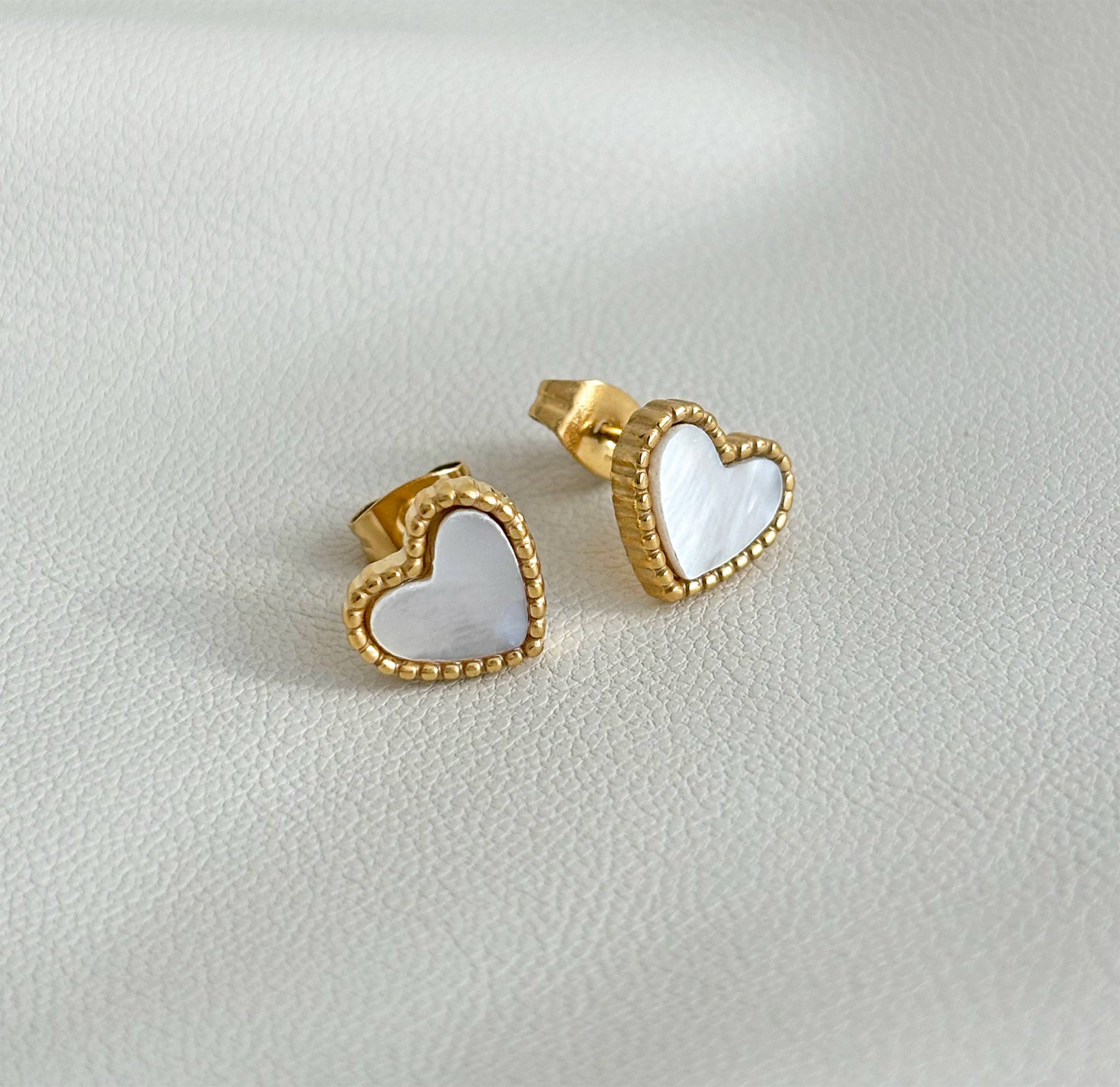 gold heart shell stud earrings waterproof jewelry
