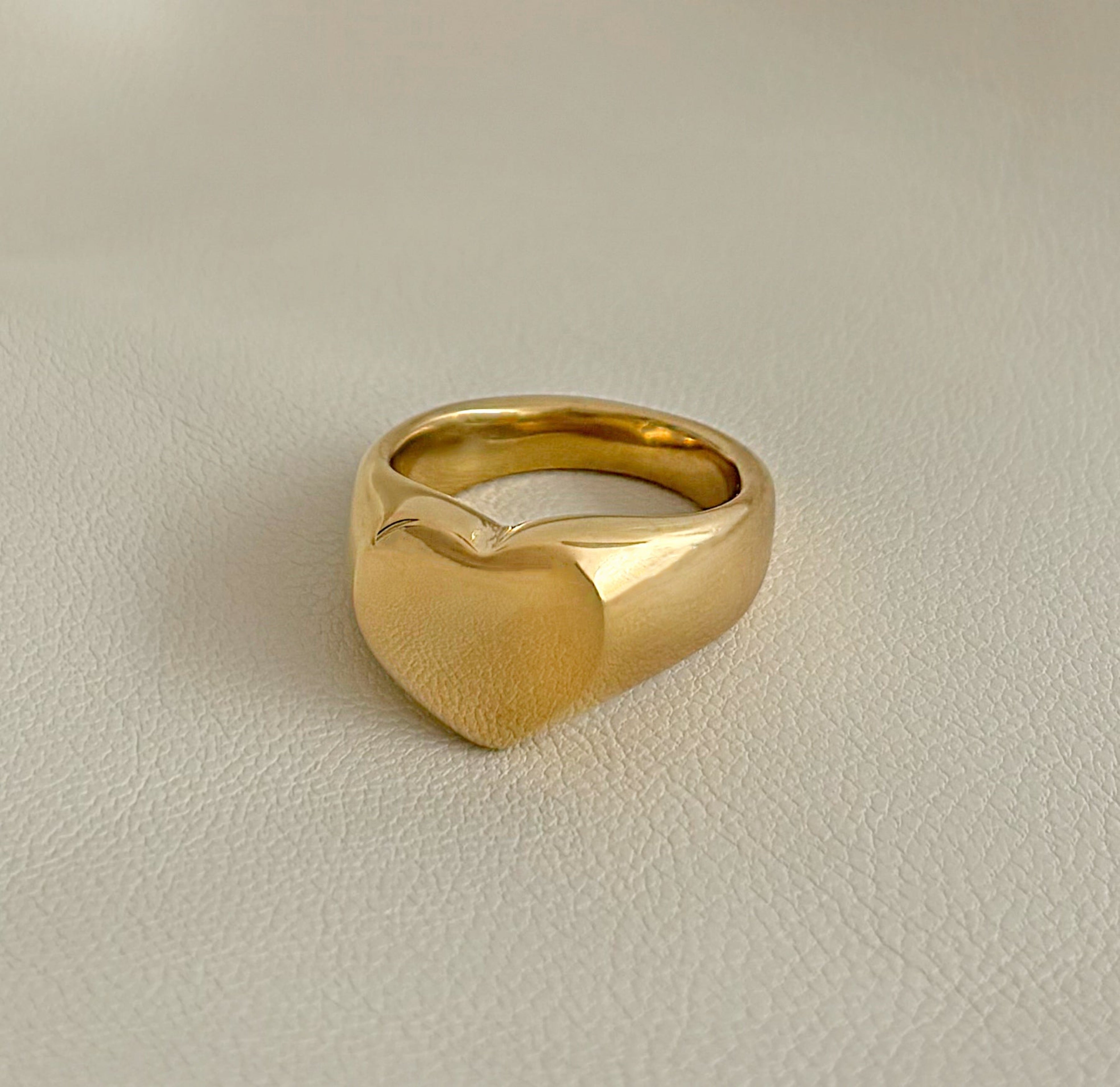 gold chunky heart signet ring