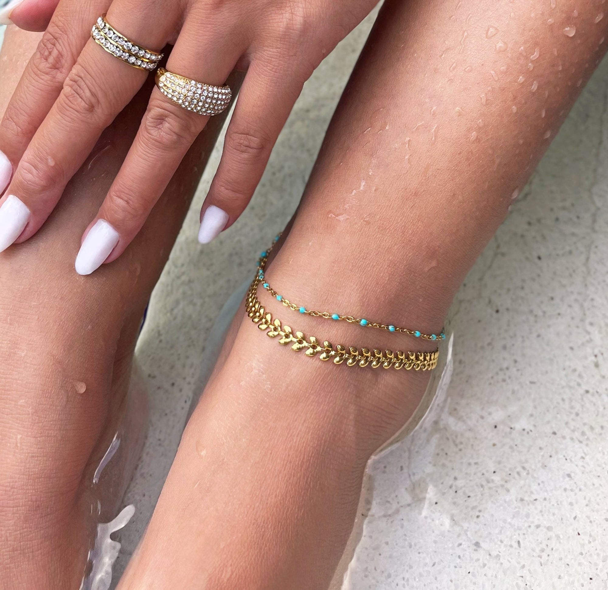 gold leaf chain anklet waterproof jewelry