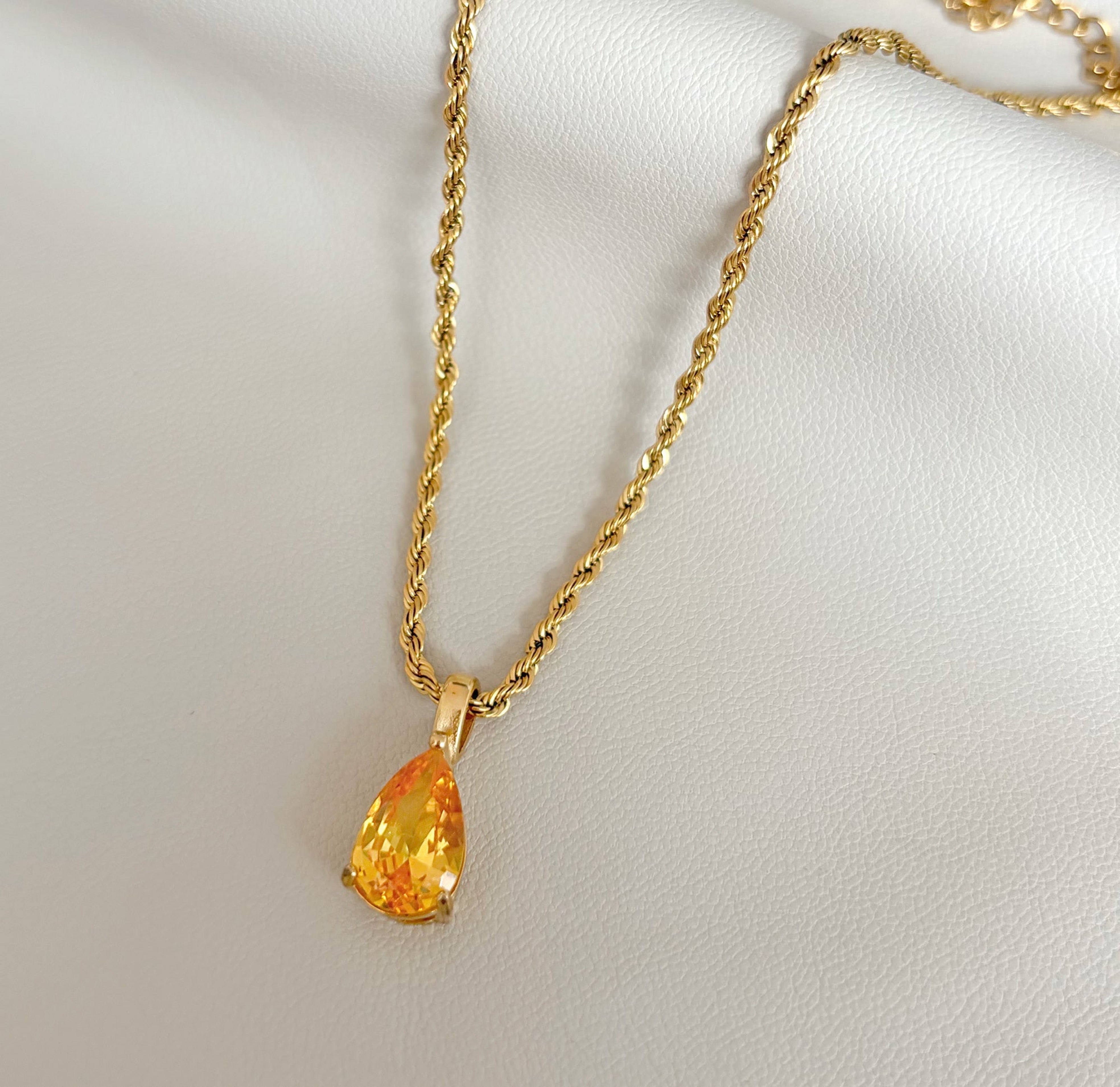 orange tear drop pendant necklace tarnish free jewelry
