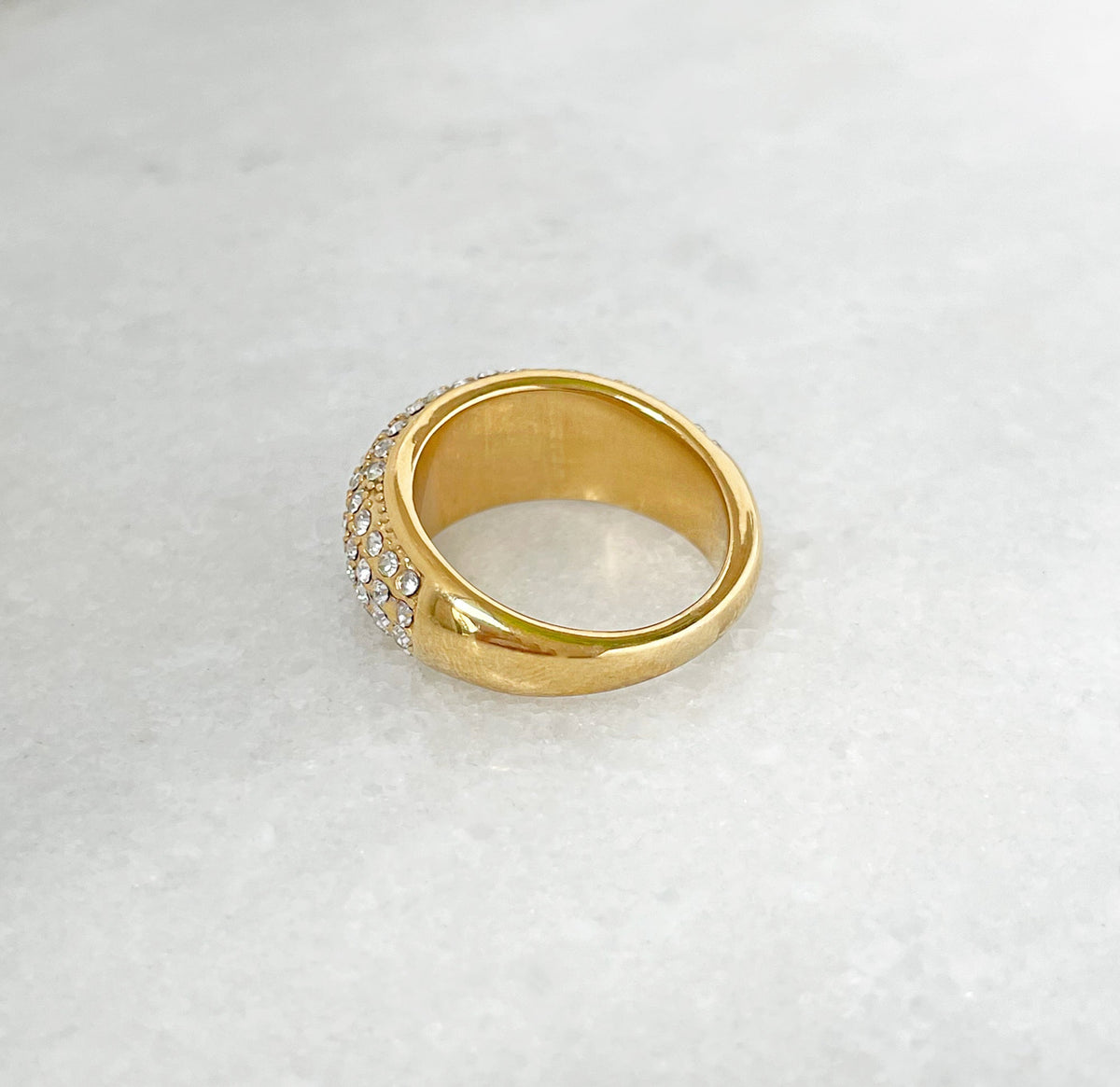 gold pave dome ring tarnish free jewelry