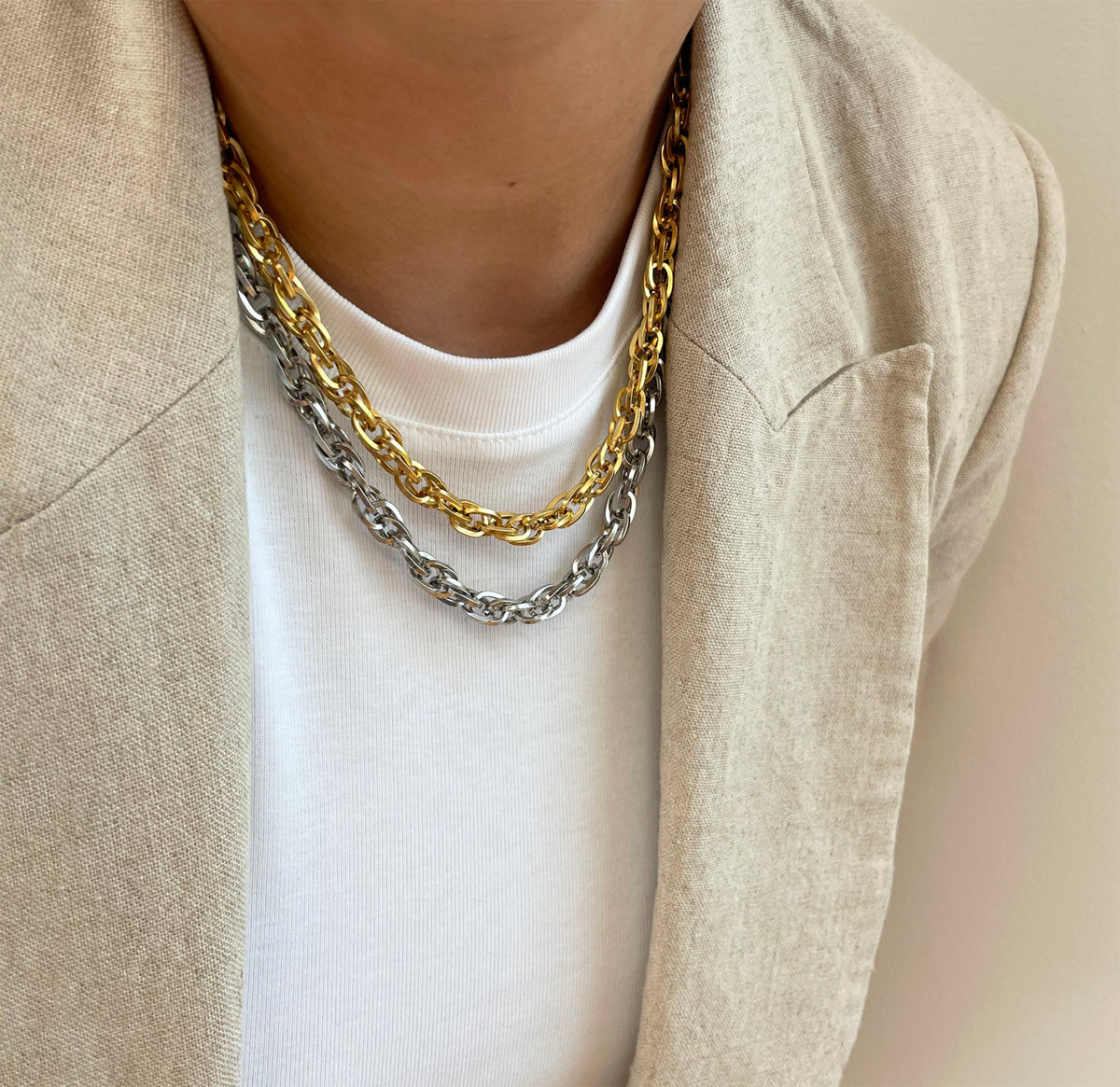 chunky gold silver rope chain necklace waterproof jewelry