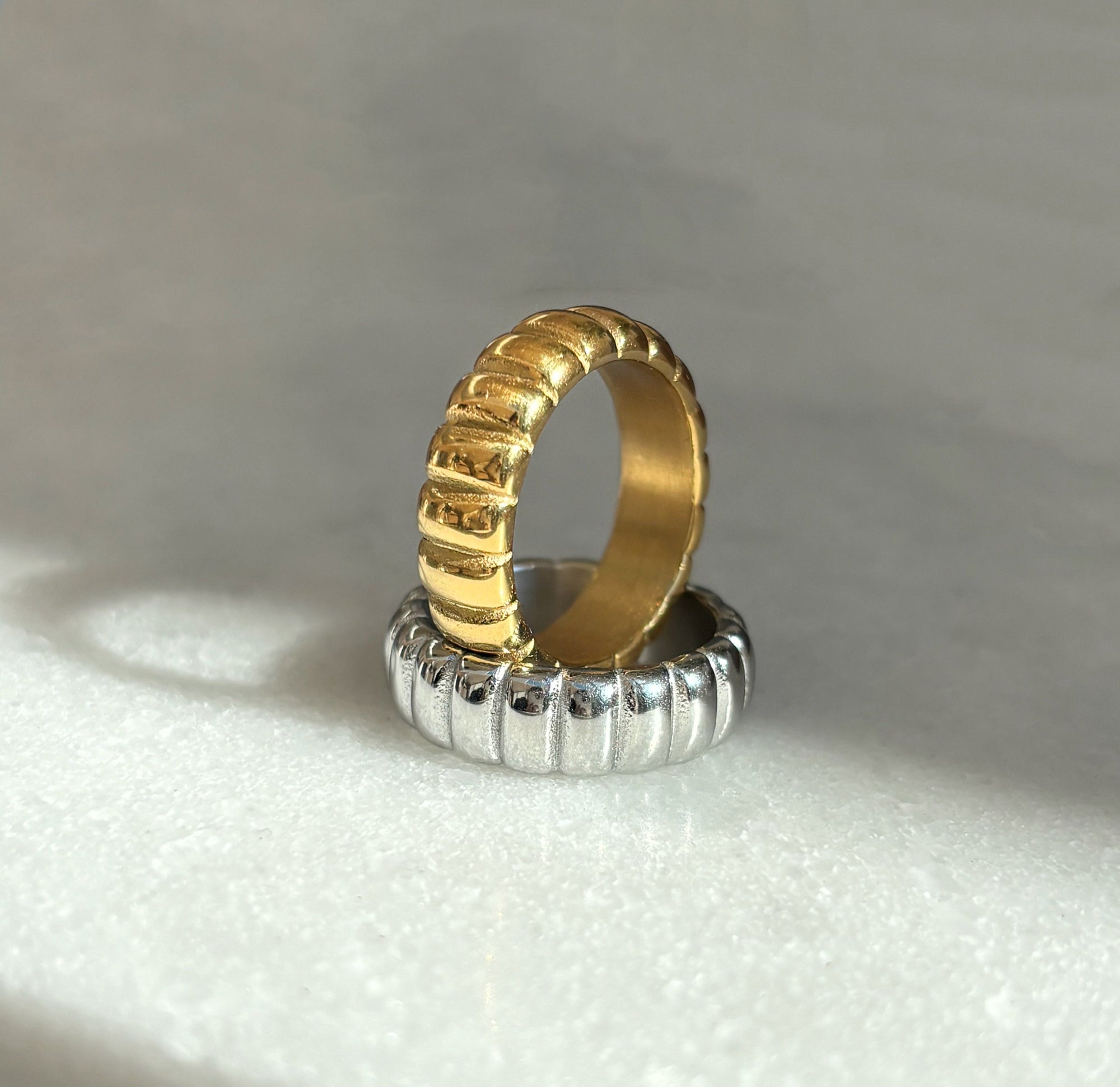 Gold and Silver ribbed rings. Waterproof  rings