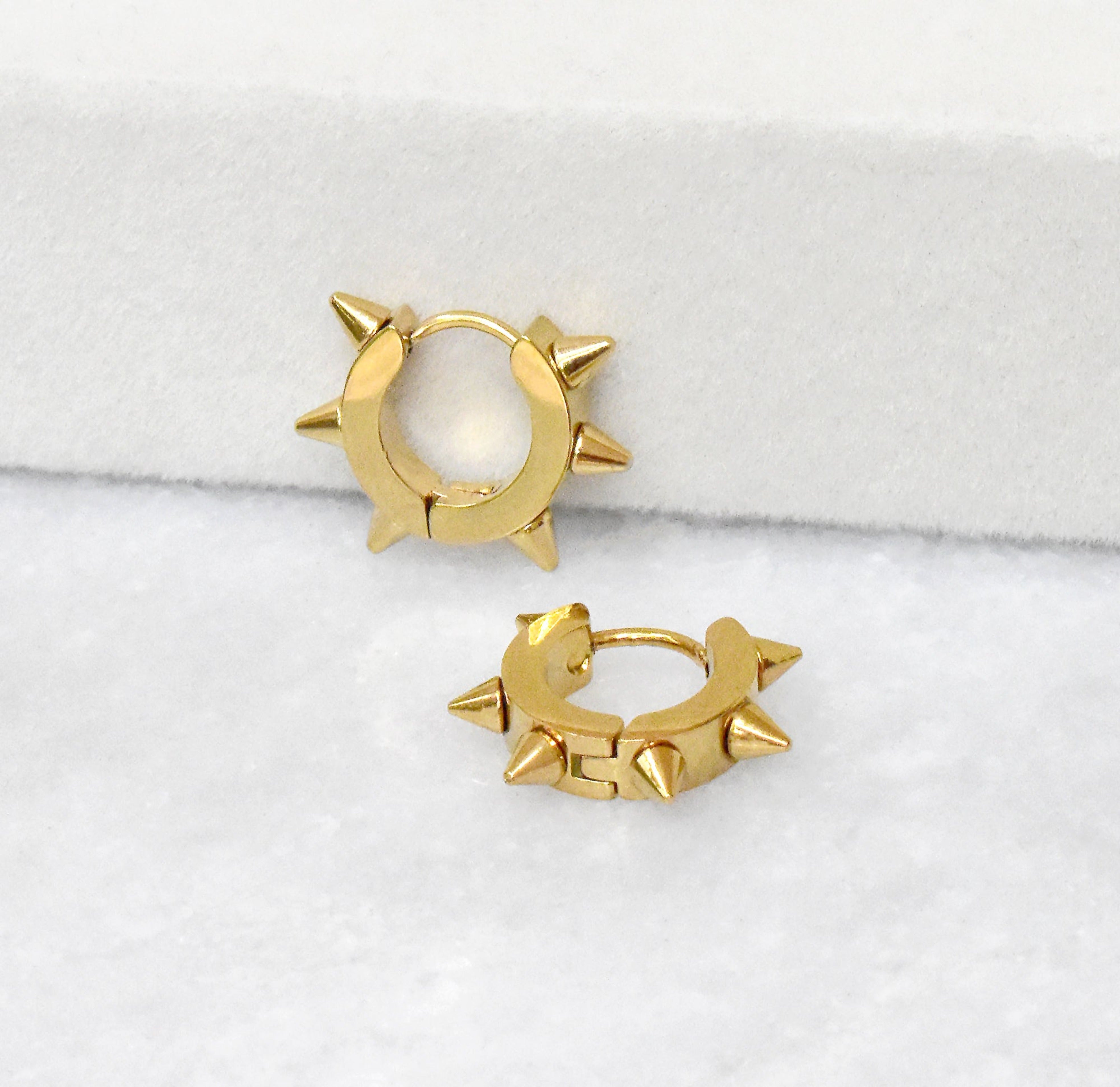 gold spike huggie earrings waterproof jewelry