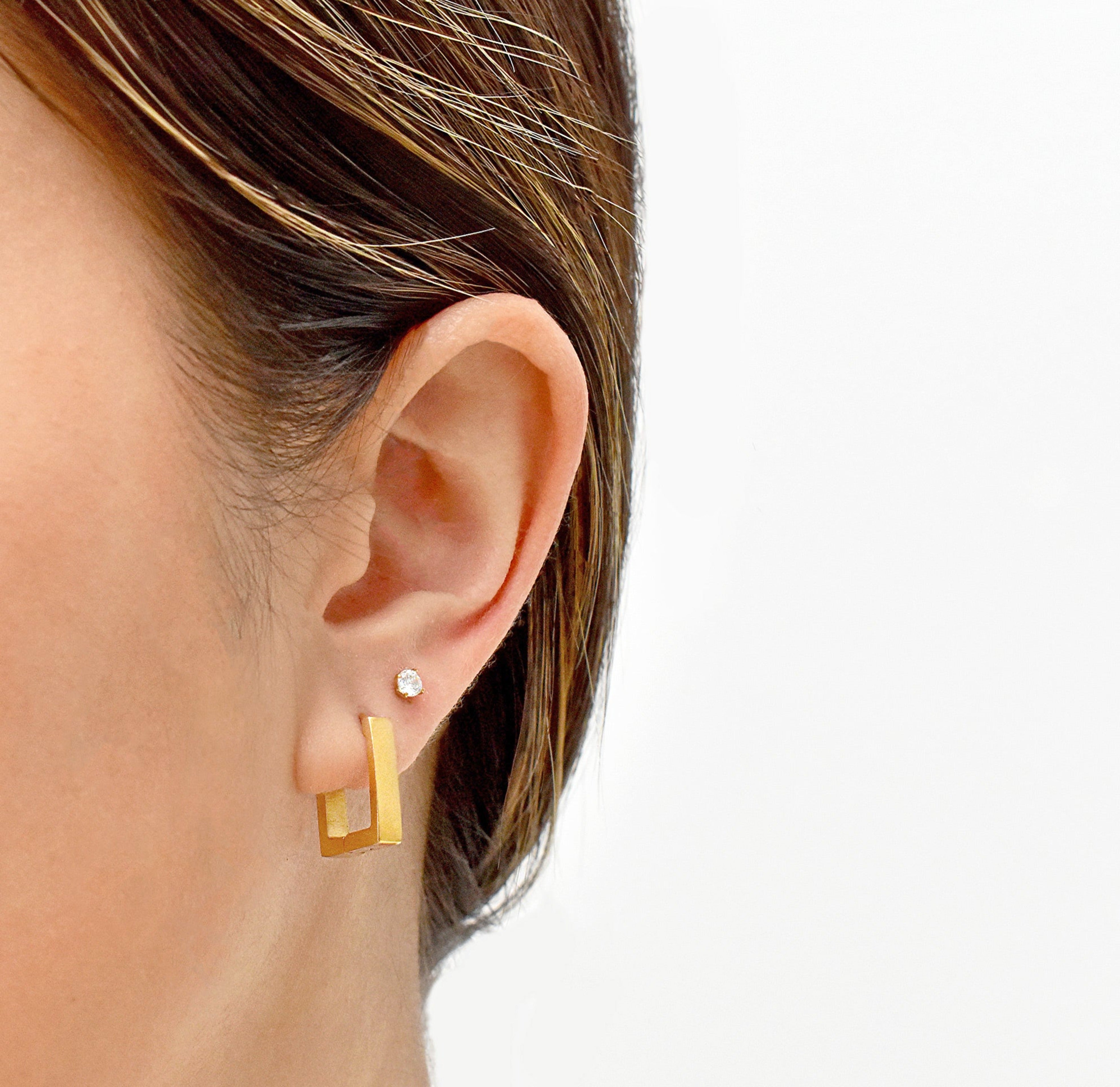 gold square huggie earrings waterproof jewelry