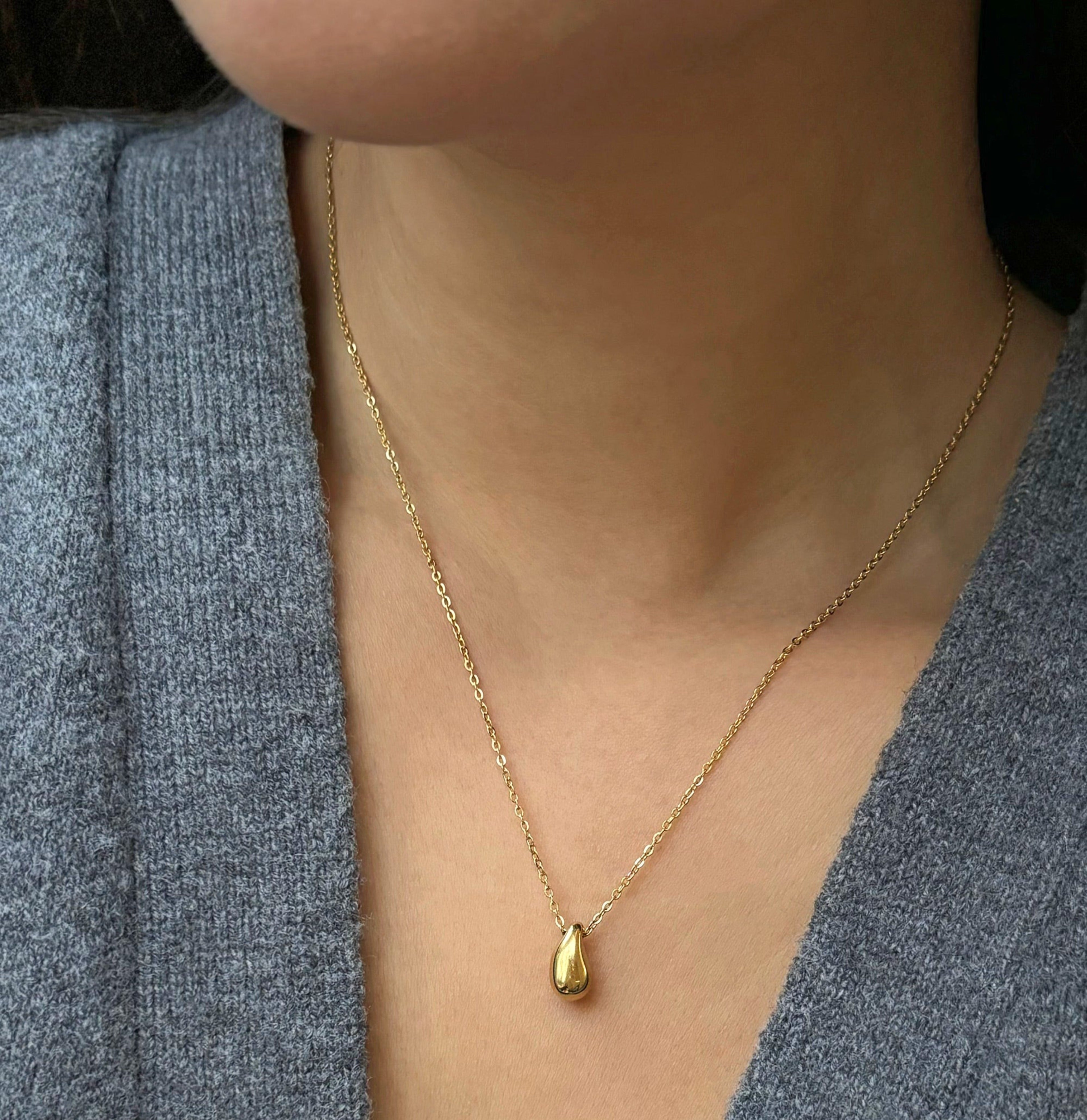 gold tear drop pendant necklace waterproof necklace