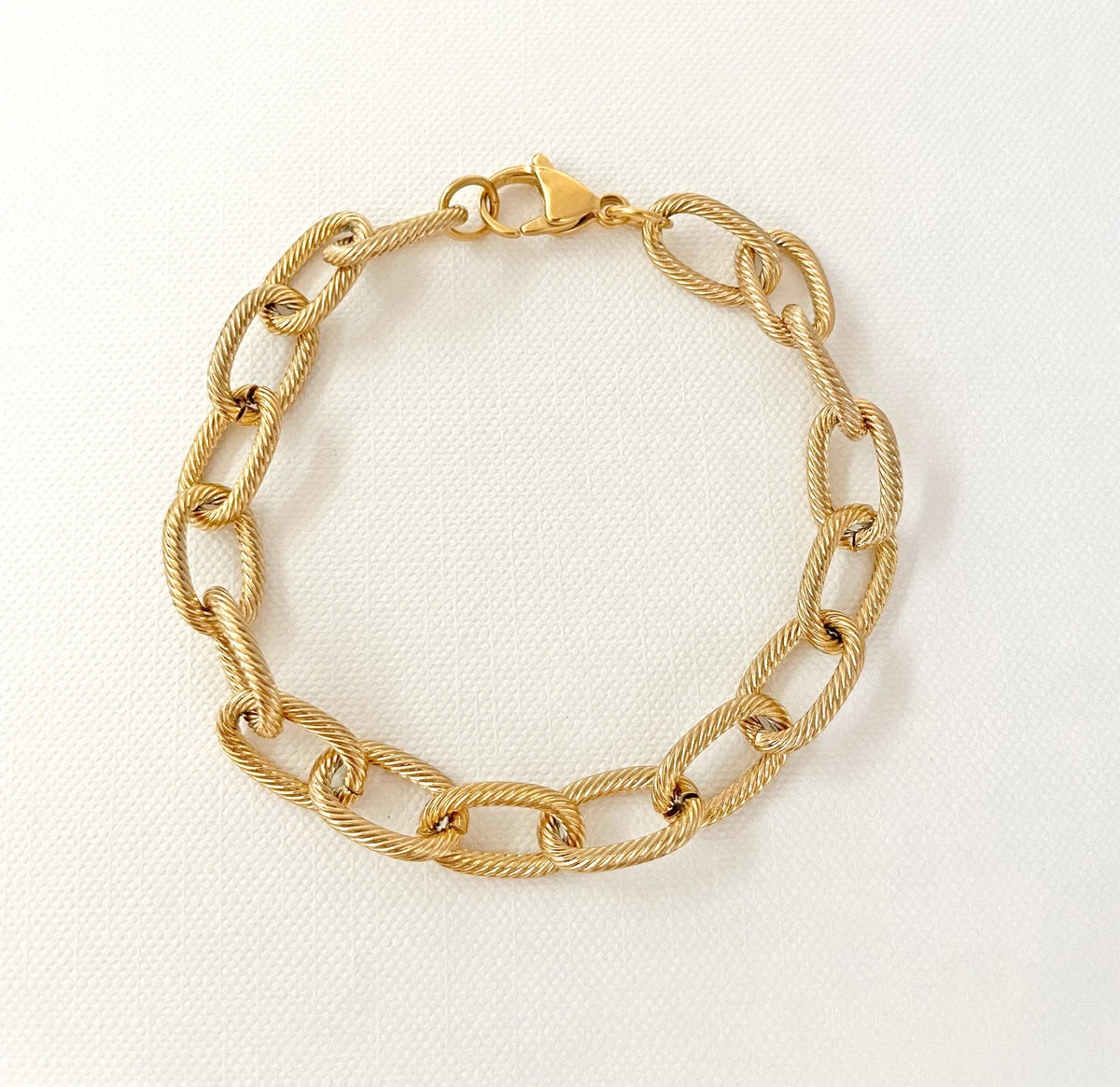 gold textured link chain bracelet waterproof jewelry