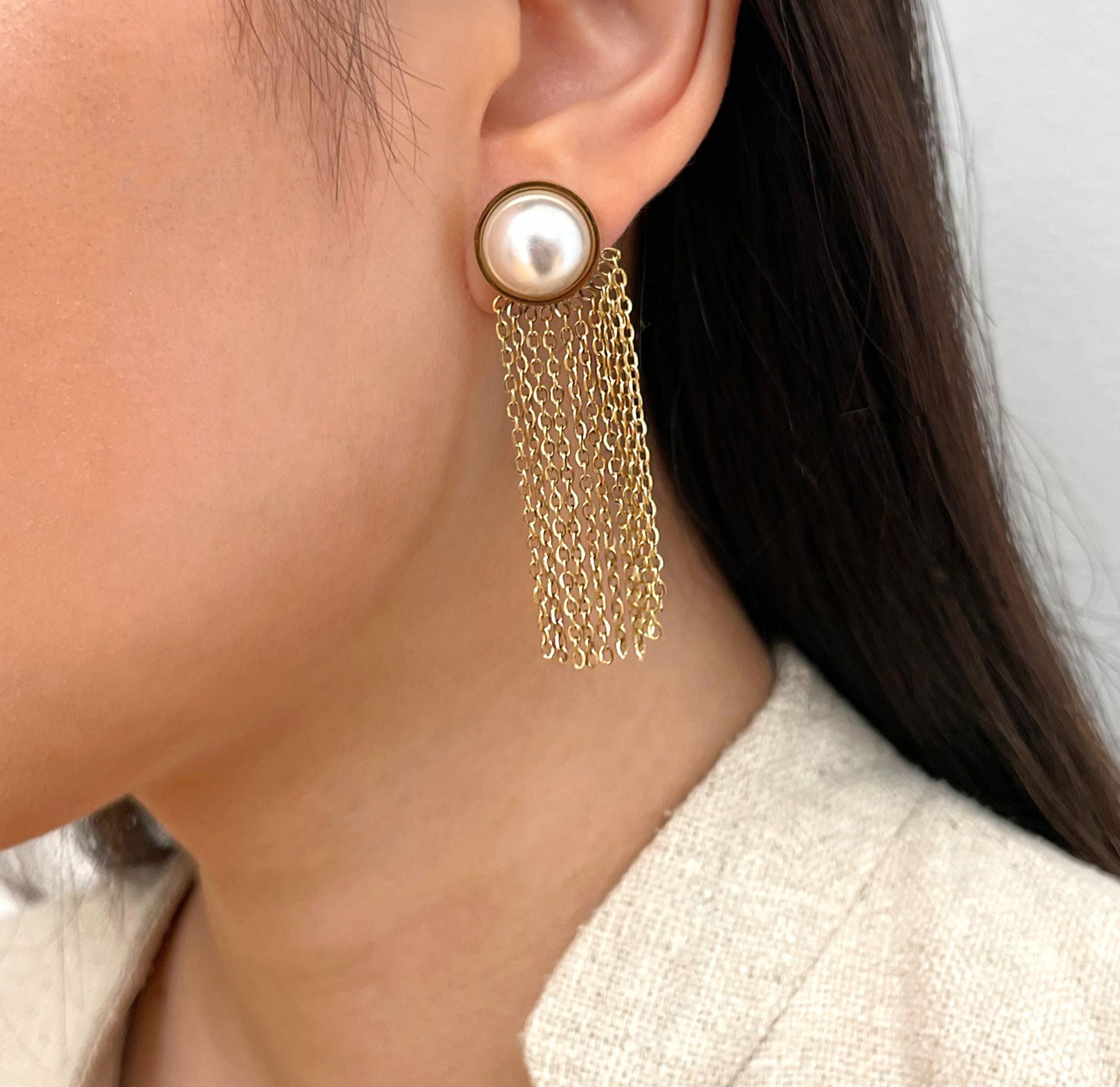 gold tassel pearl earrings waterproof jewelry