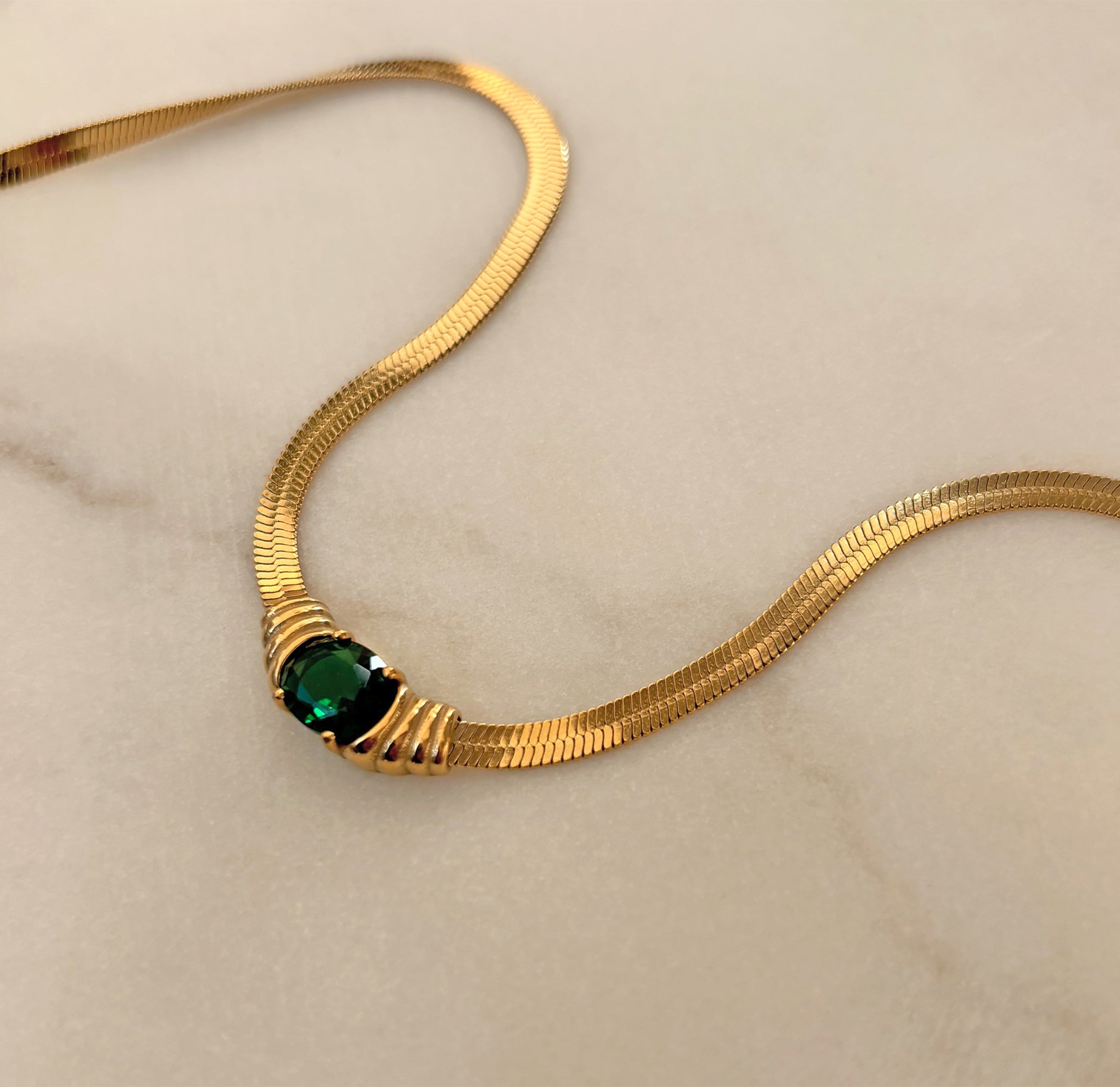 green jewel snake chain waterproof necklace