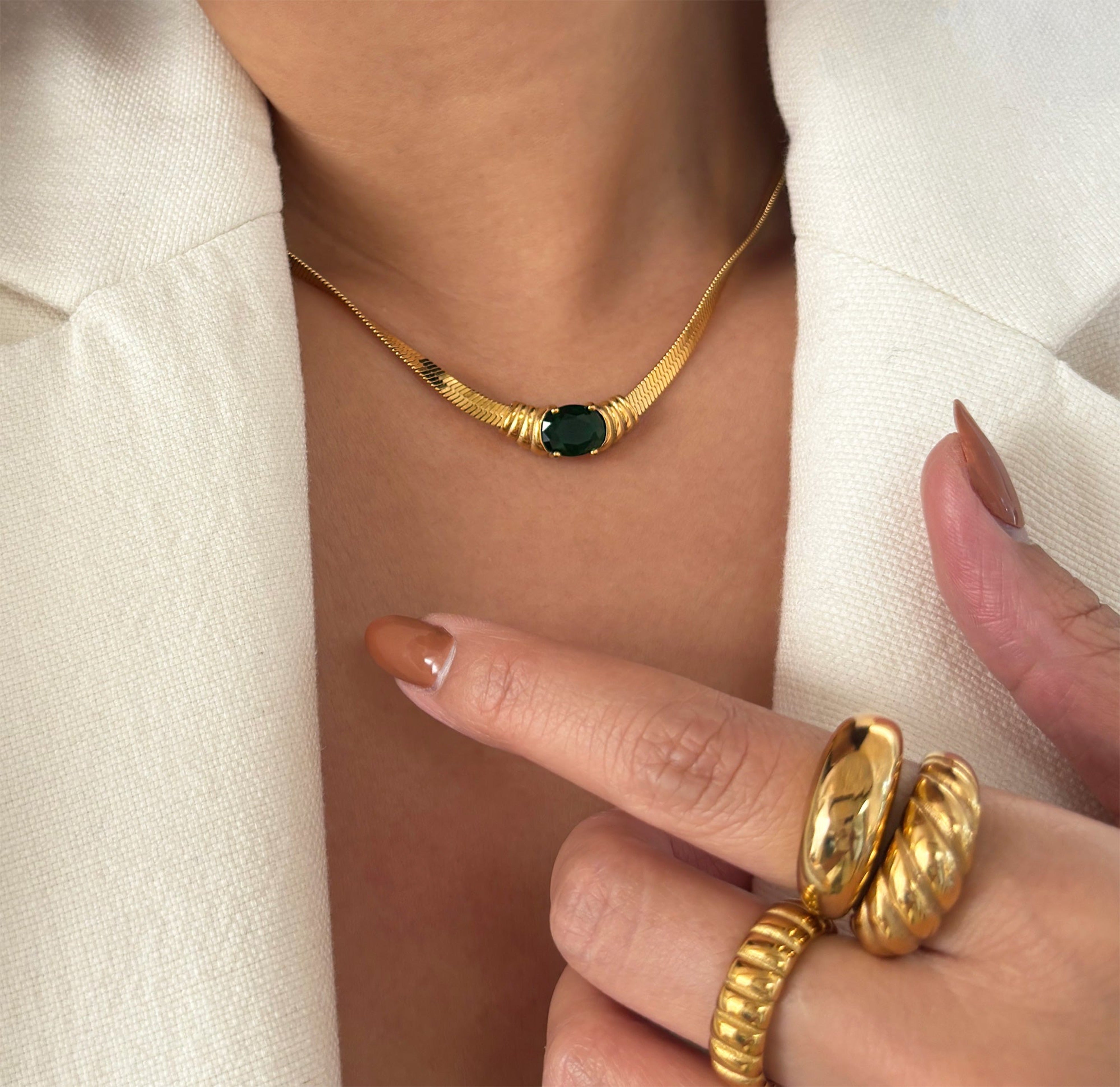 green jewel snake chain waterproof necklace