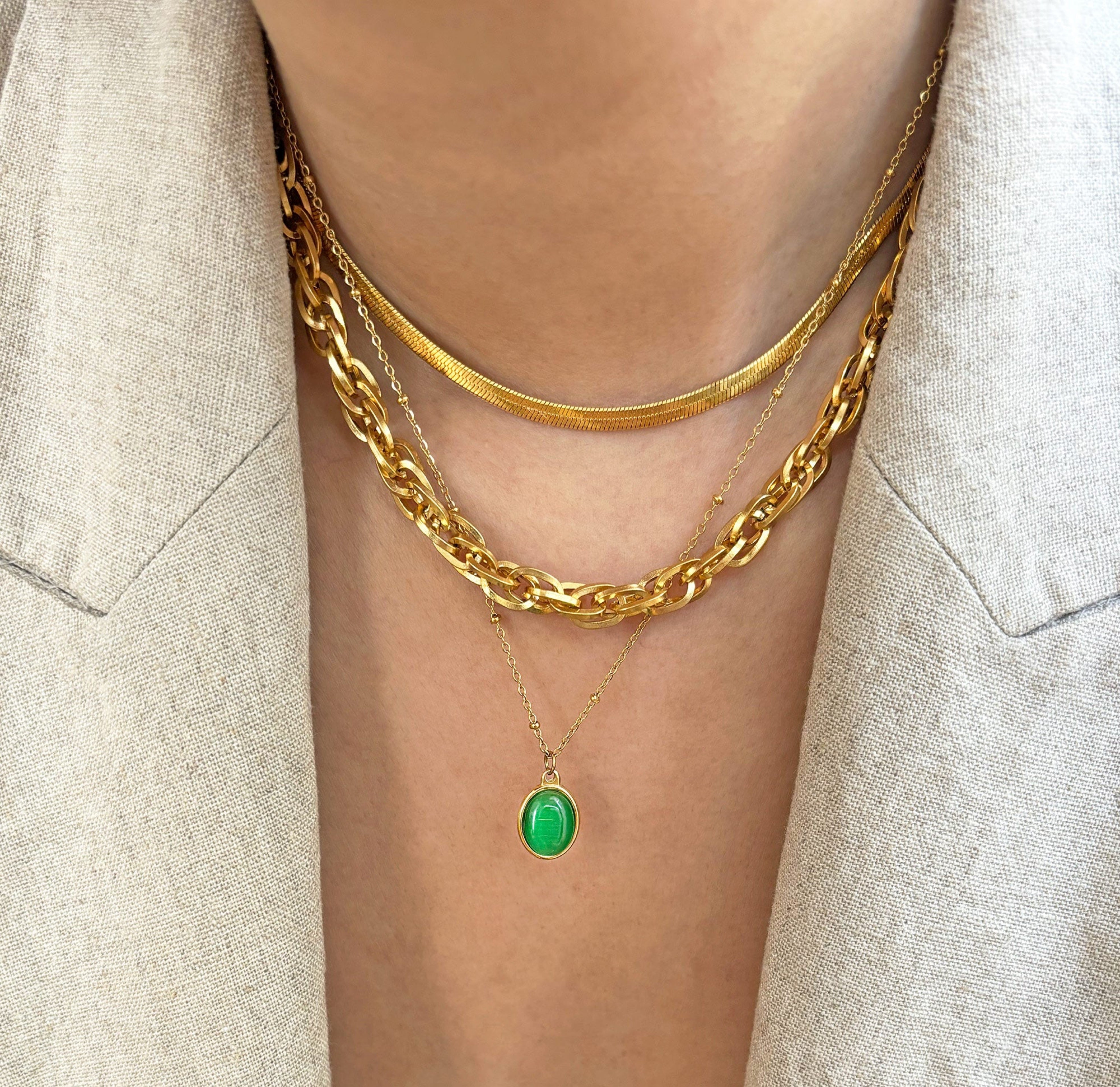 green cats eye oval pendant necklace waterproof jewelry