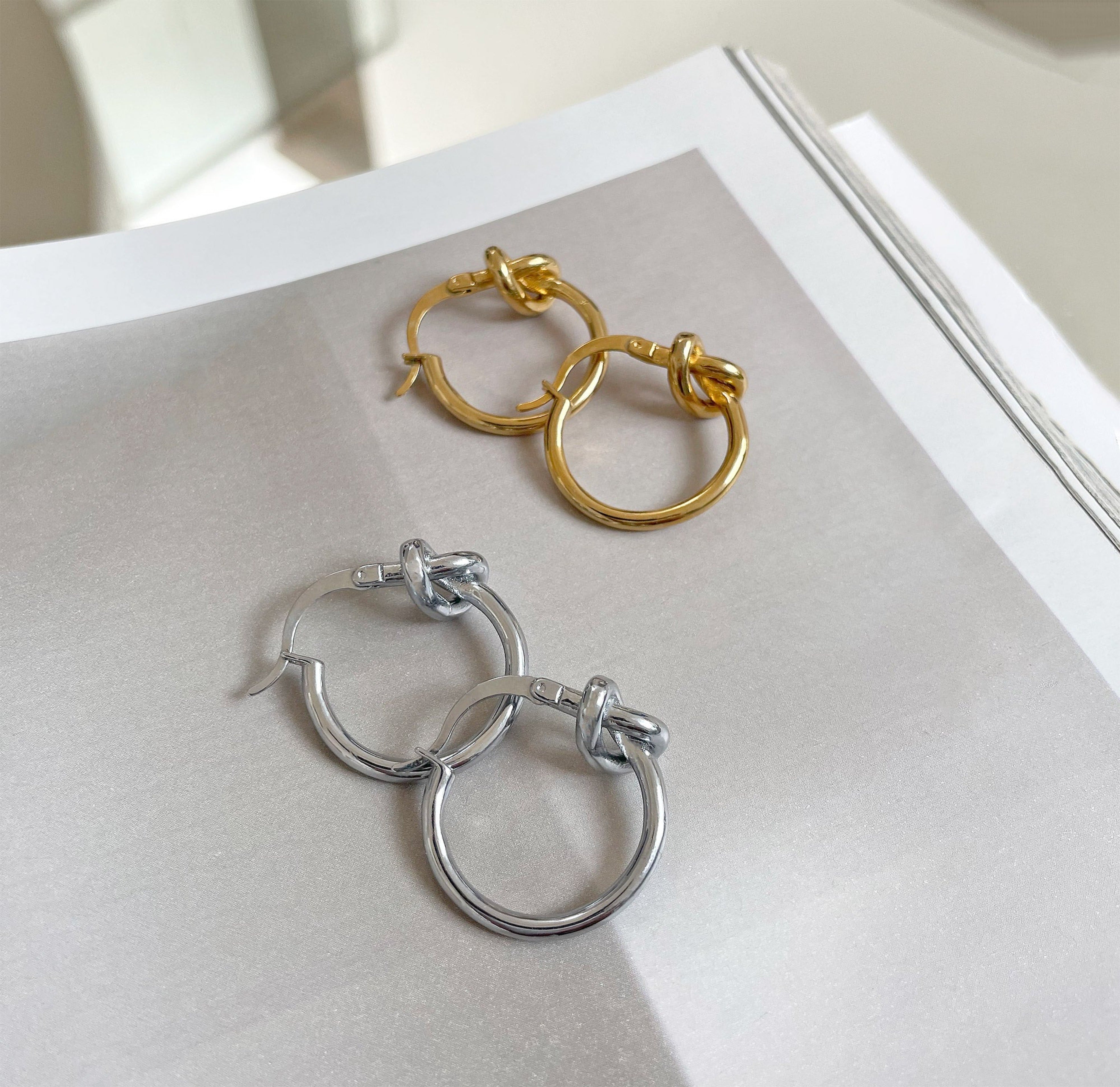 gold knot hoop earrings waterproof jewelry