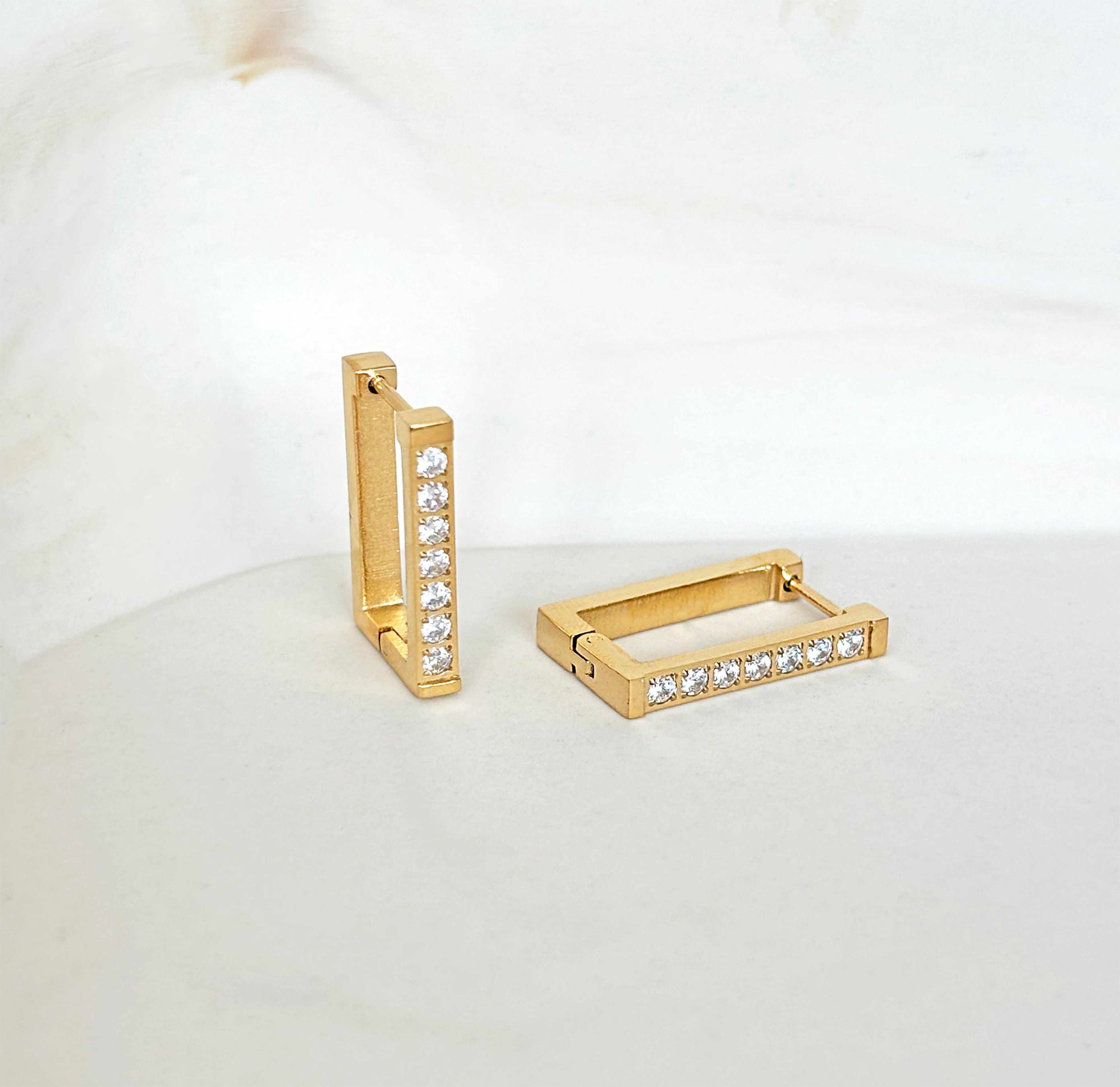 gold pave square earrings waterproof jewelry