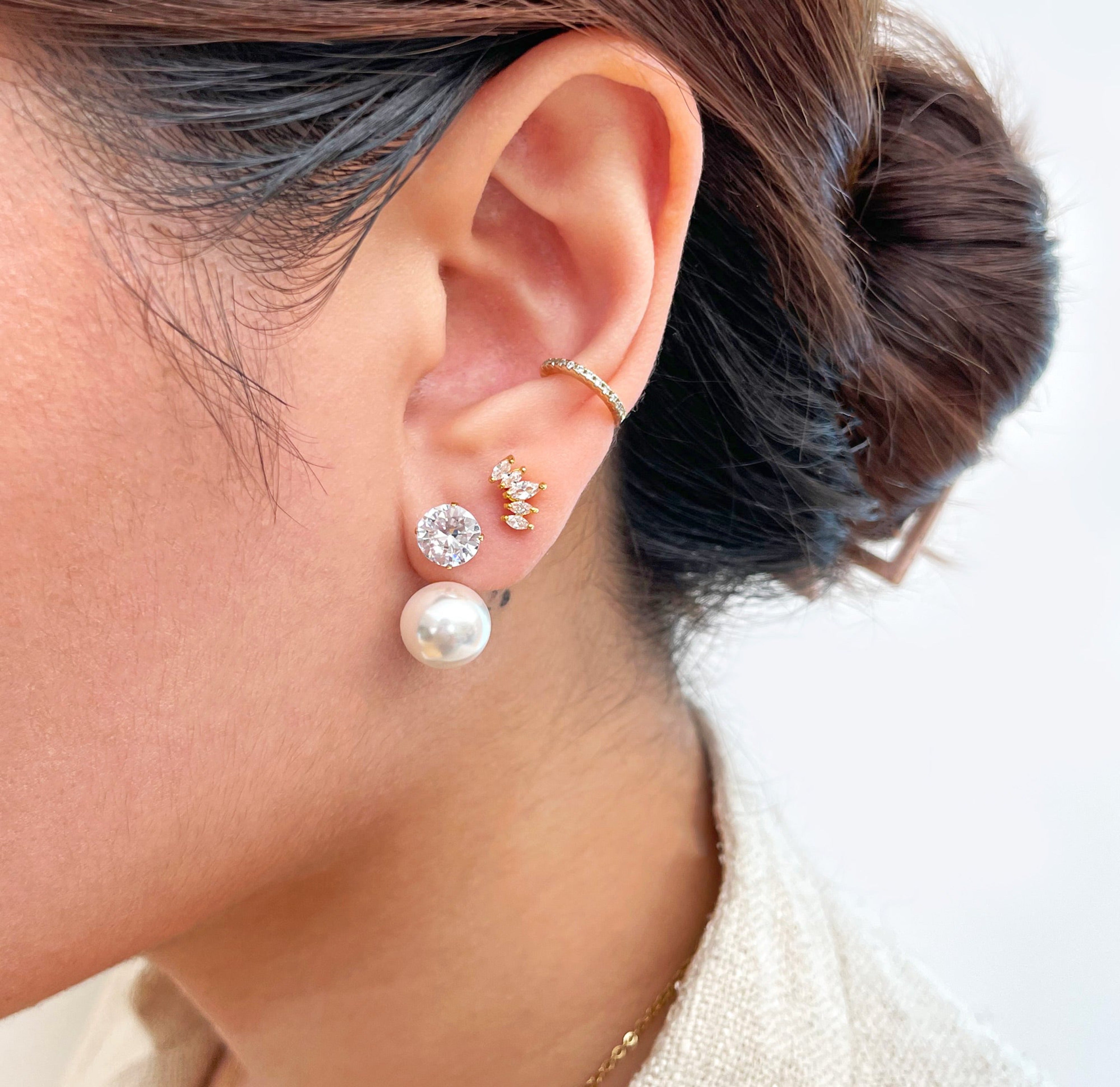 pearl diamond jacket earring waterproof jewelry