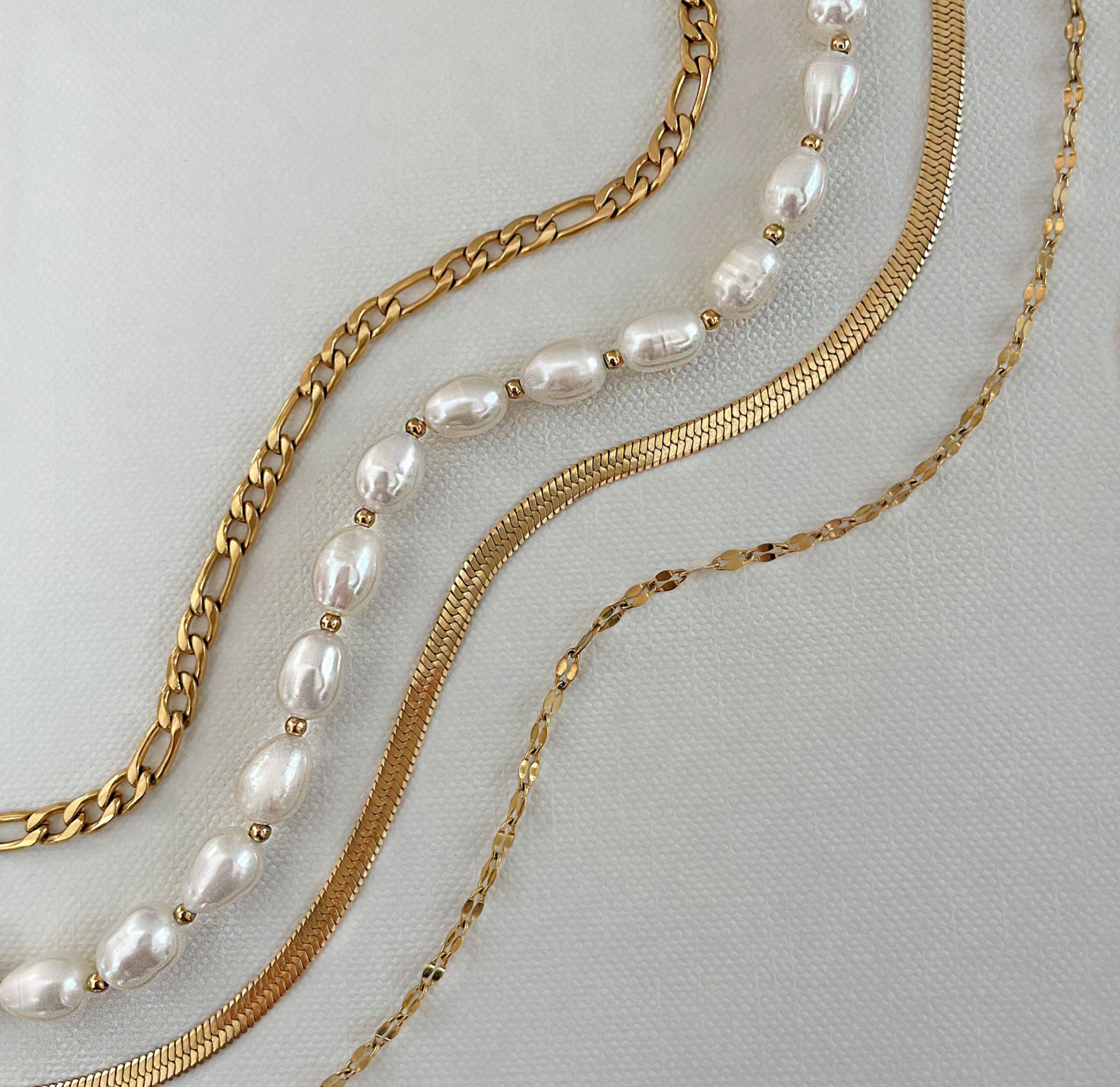 gold pearl necklace dainty chains waterproof jewelry