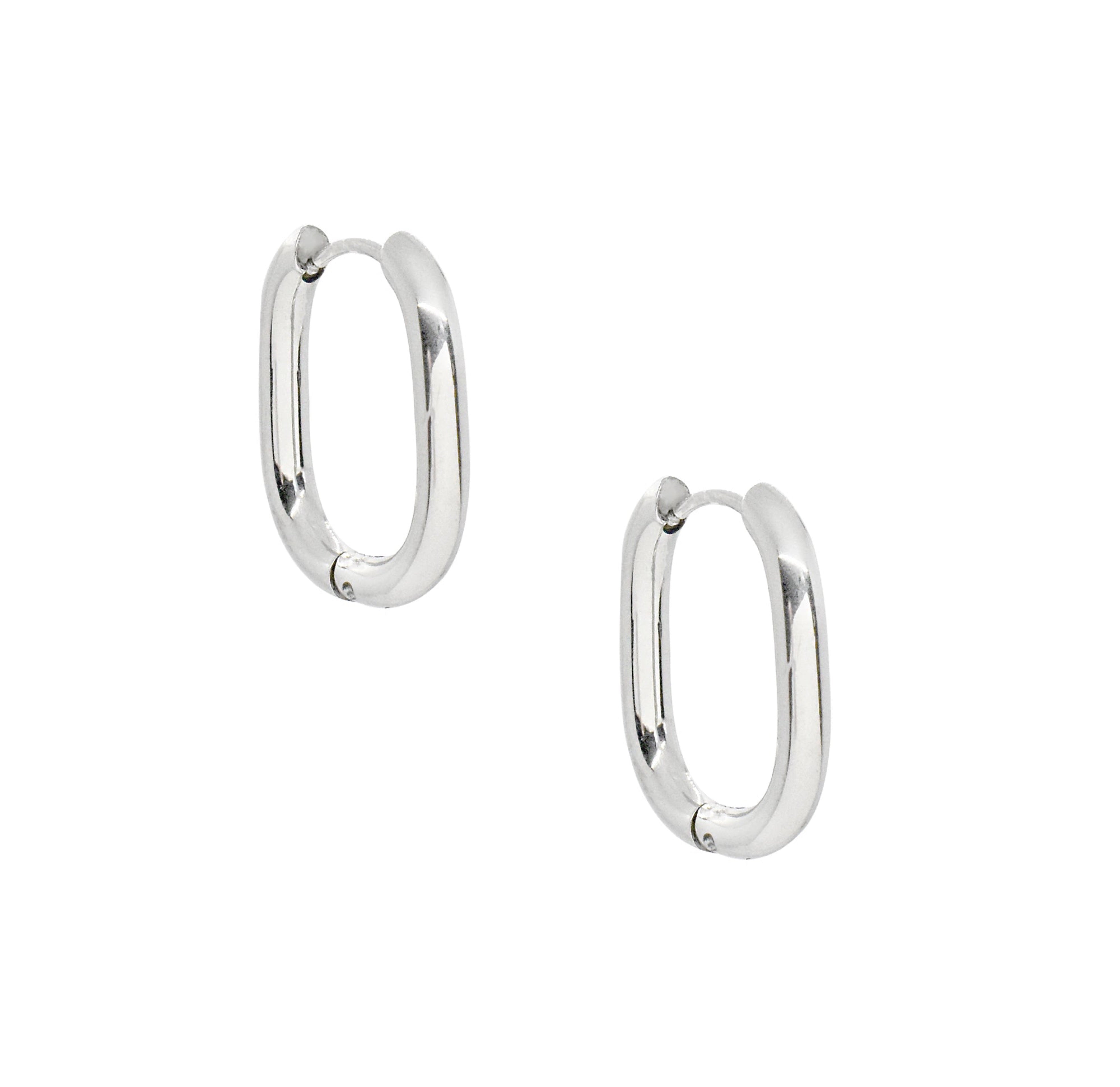 silver oval thin hoops waterproof jewelry