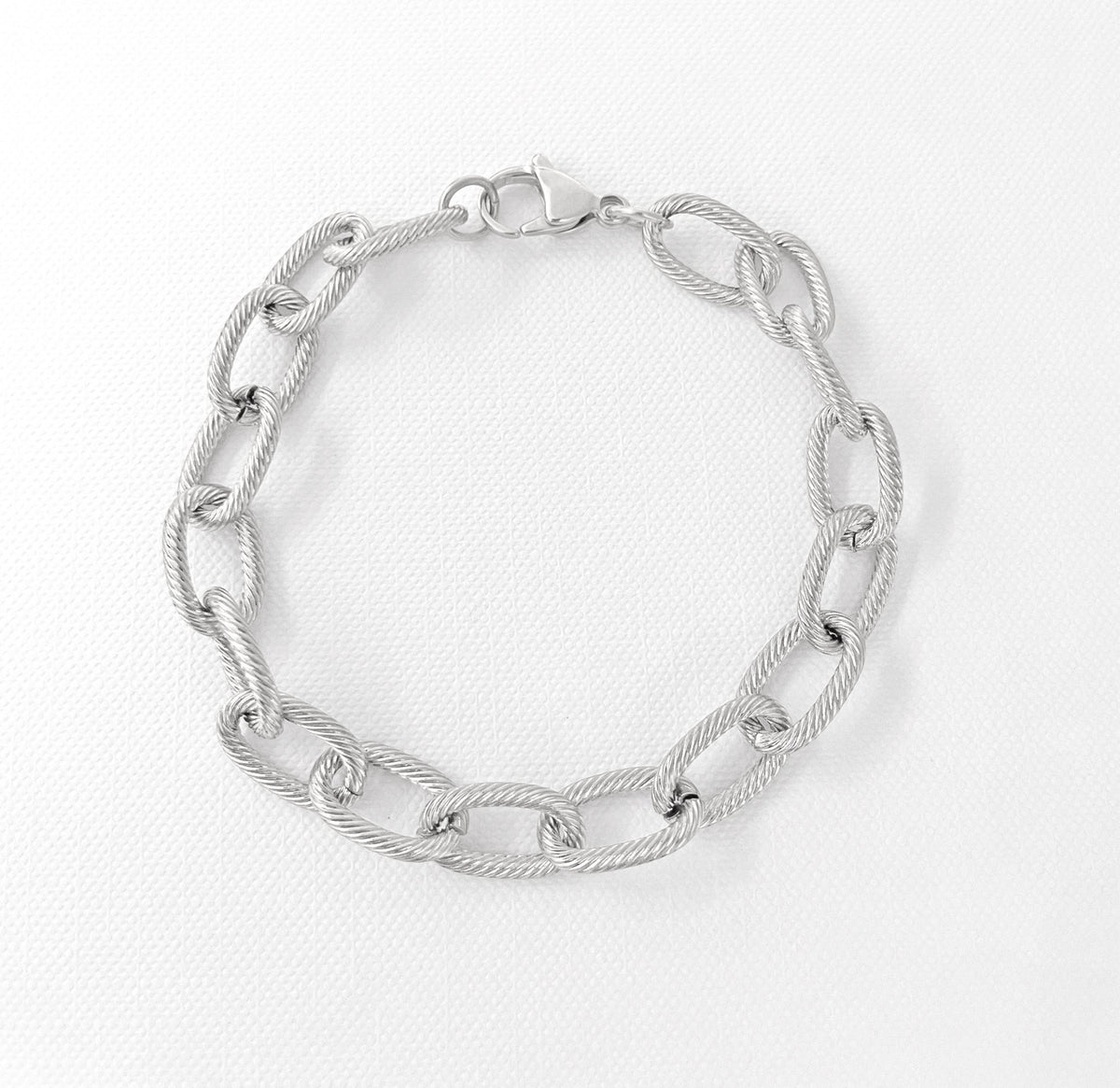 silver textured link chain bracelet waterproof jewelry