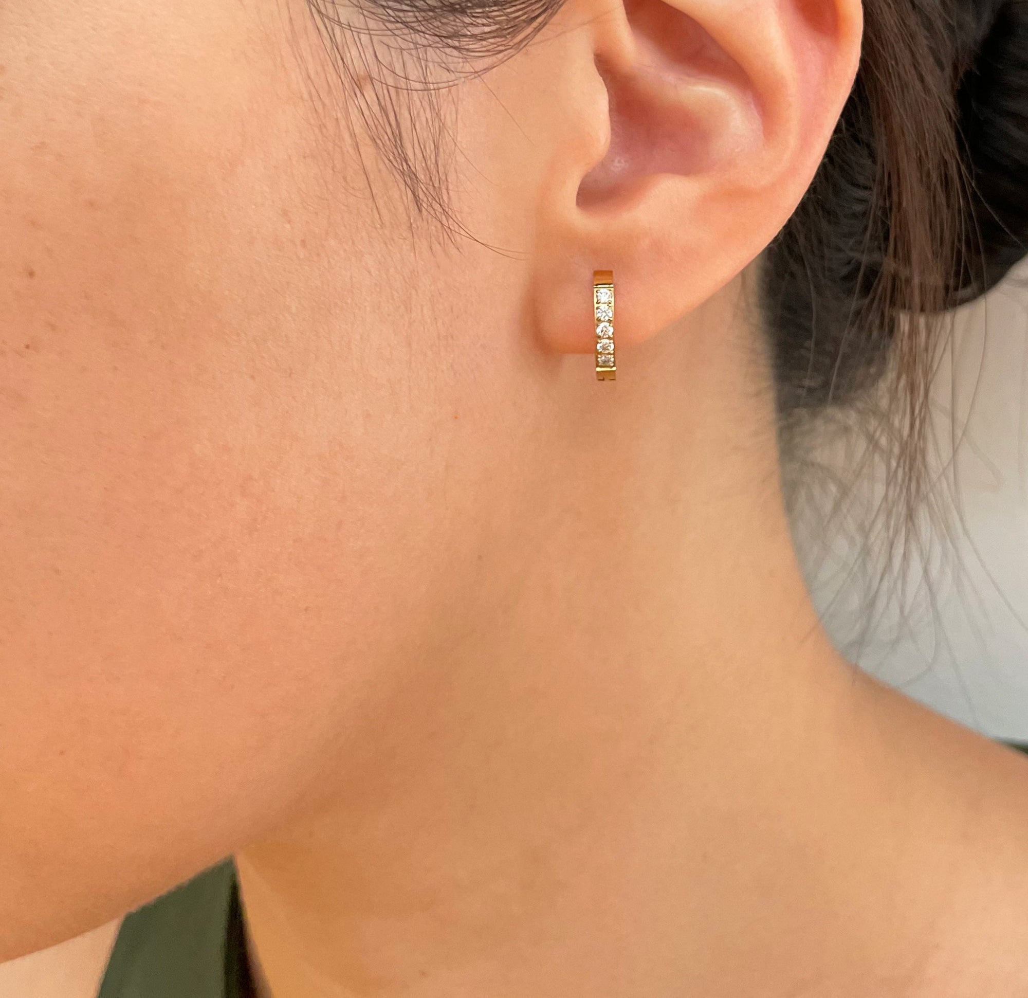 gold pave huggie earrings waterproof jewelry