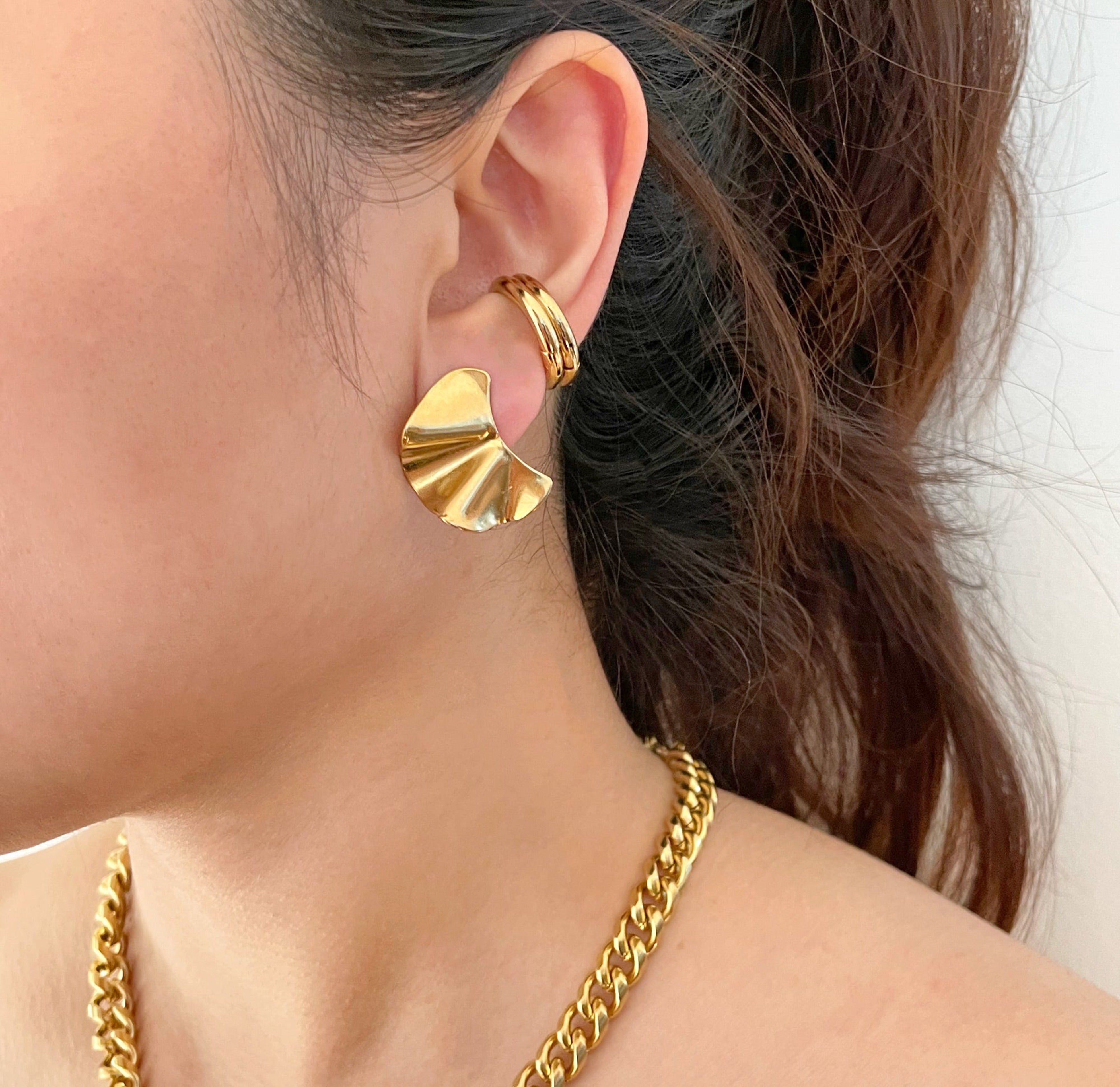gold bold wavy earrings waterproof jewelry