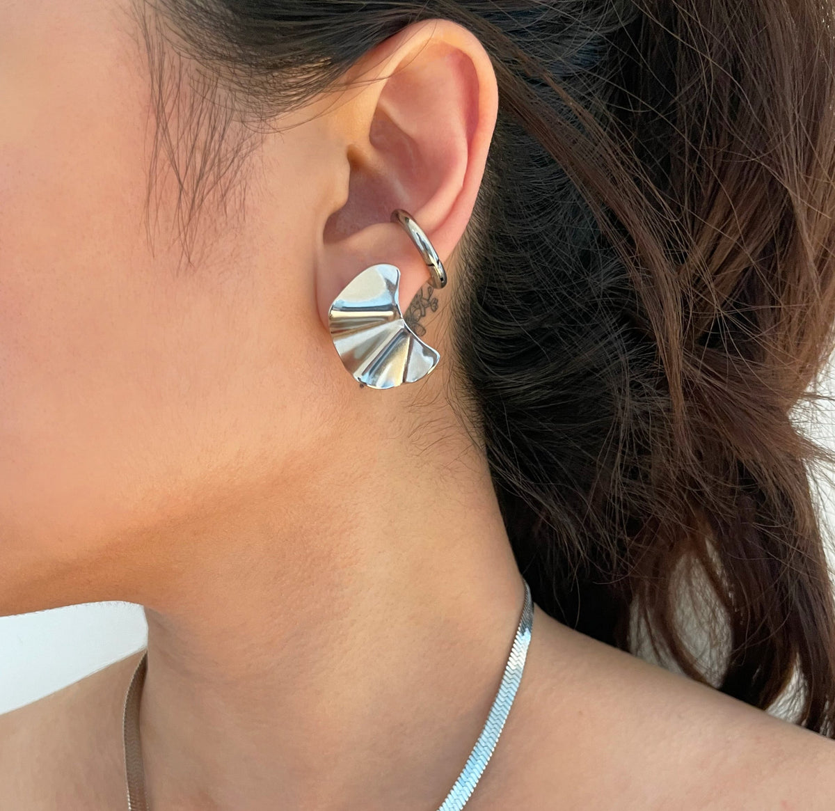 silver wavy bold earrings waterproof jewelry