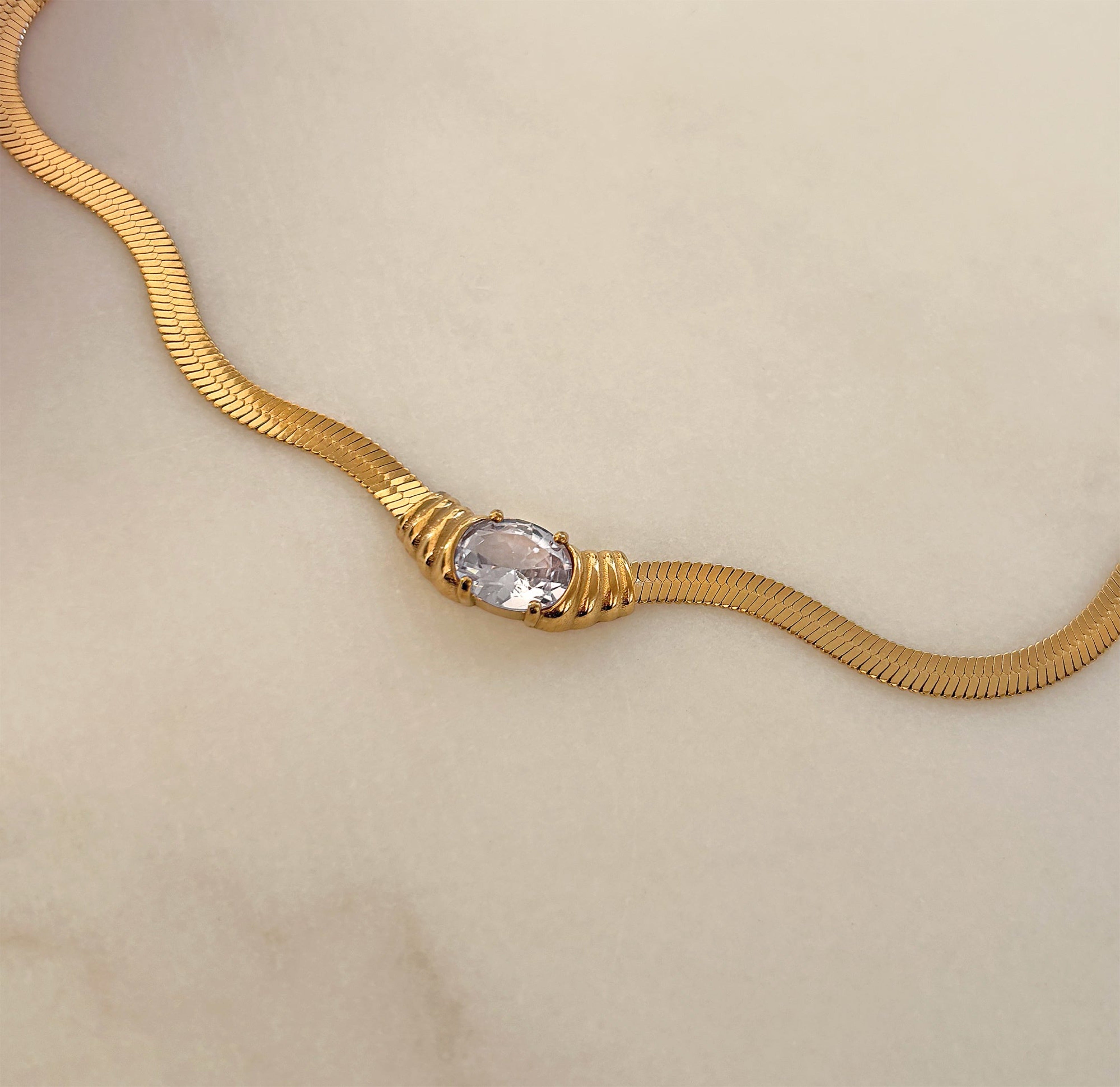 gold jewel snake chain waterproof necklace