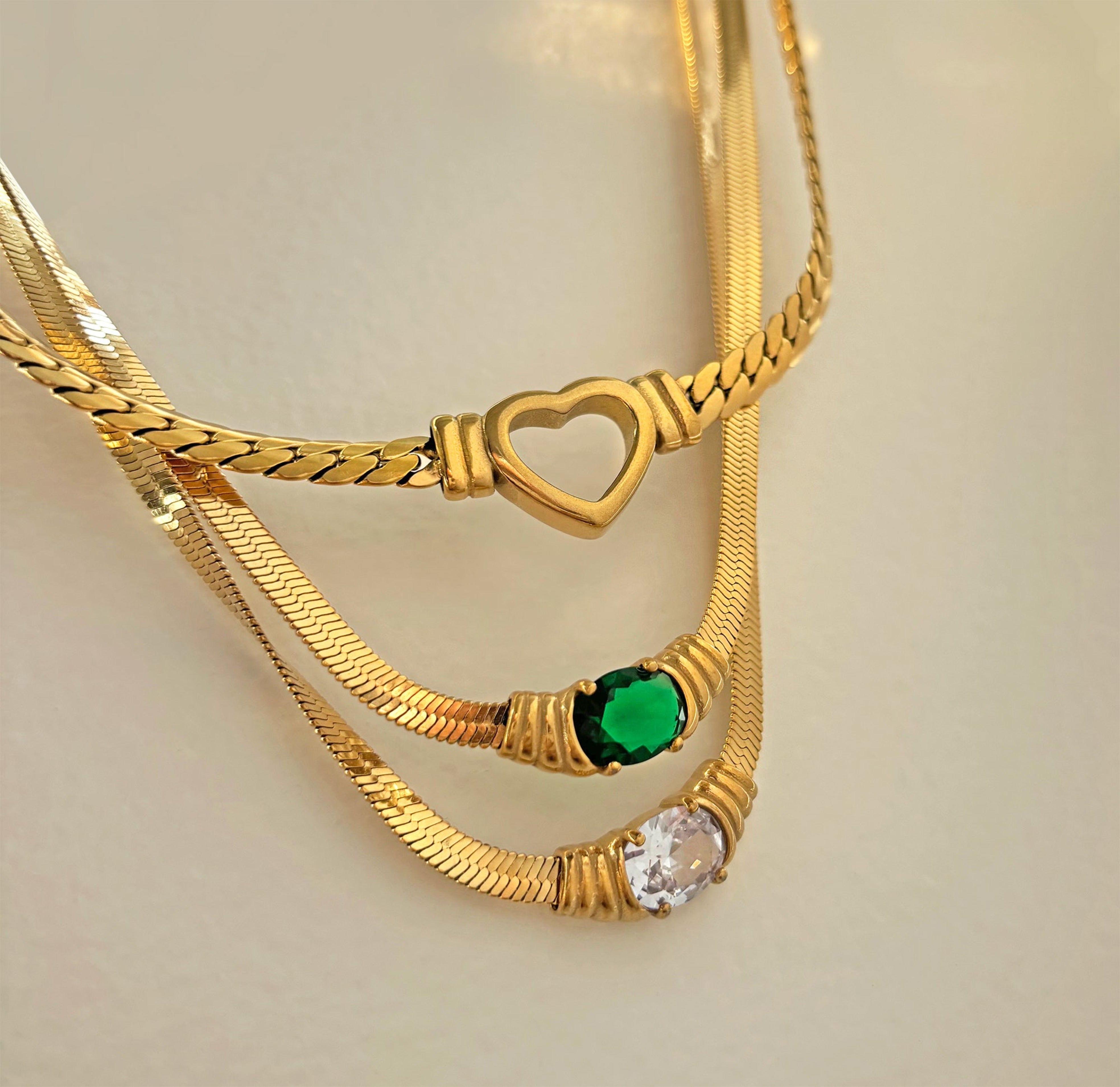 gold jewel snake chain waterproof necklace
