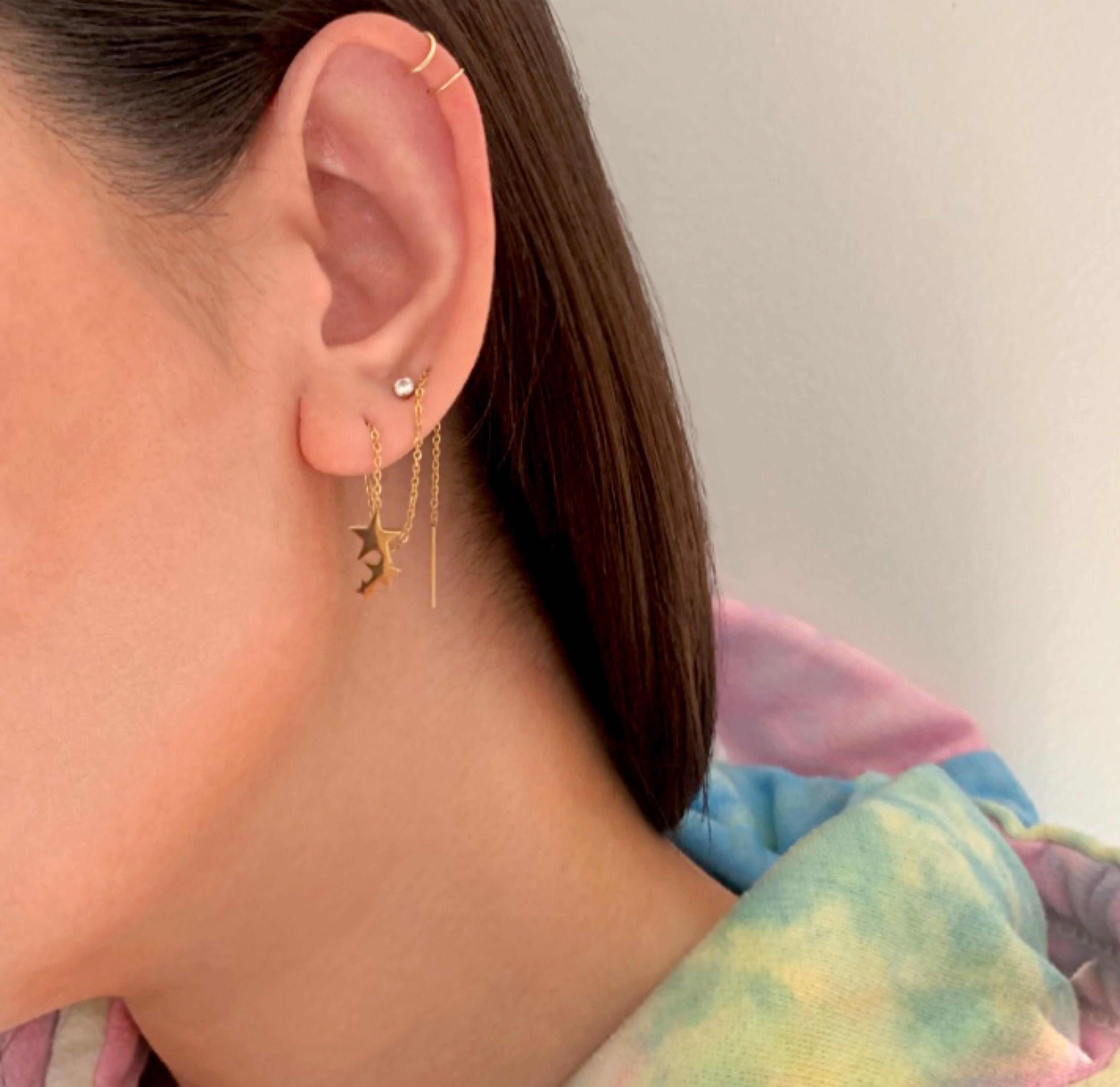 gold star threader earring