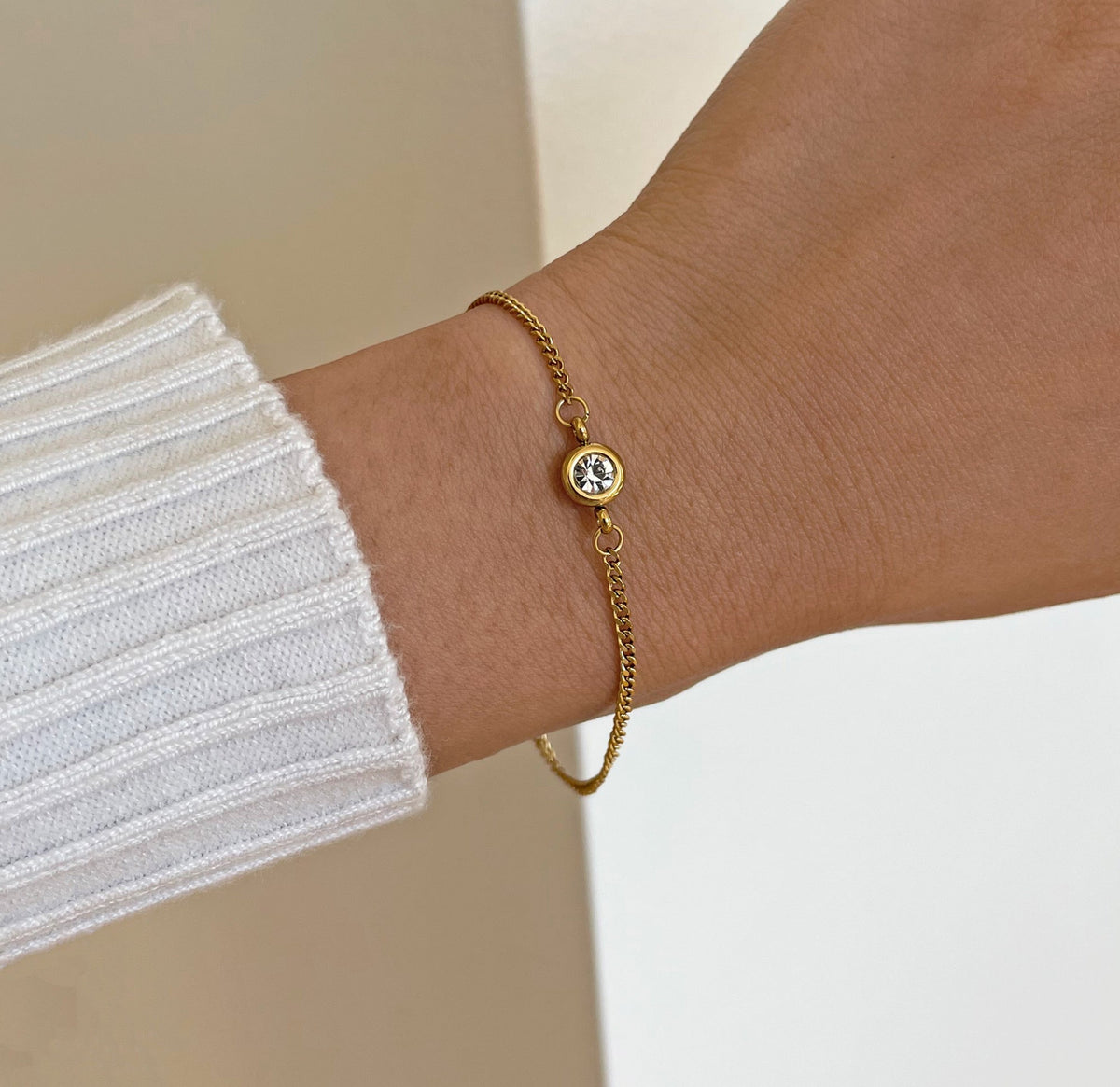 dainty gold solitaire bracelet waterproof jewelry