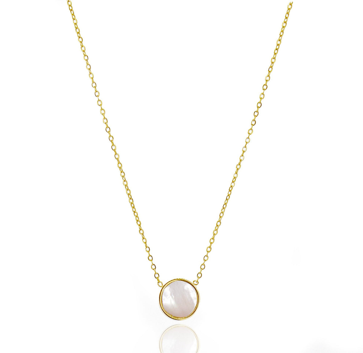 DAINTY PEARL DISC PENDANT NECKLACE
