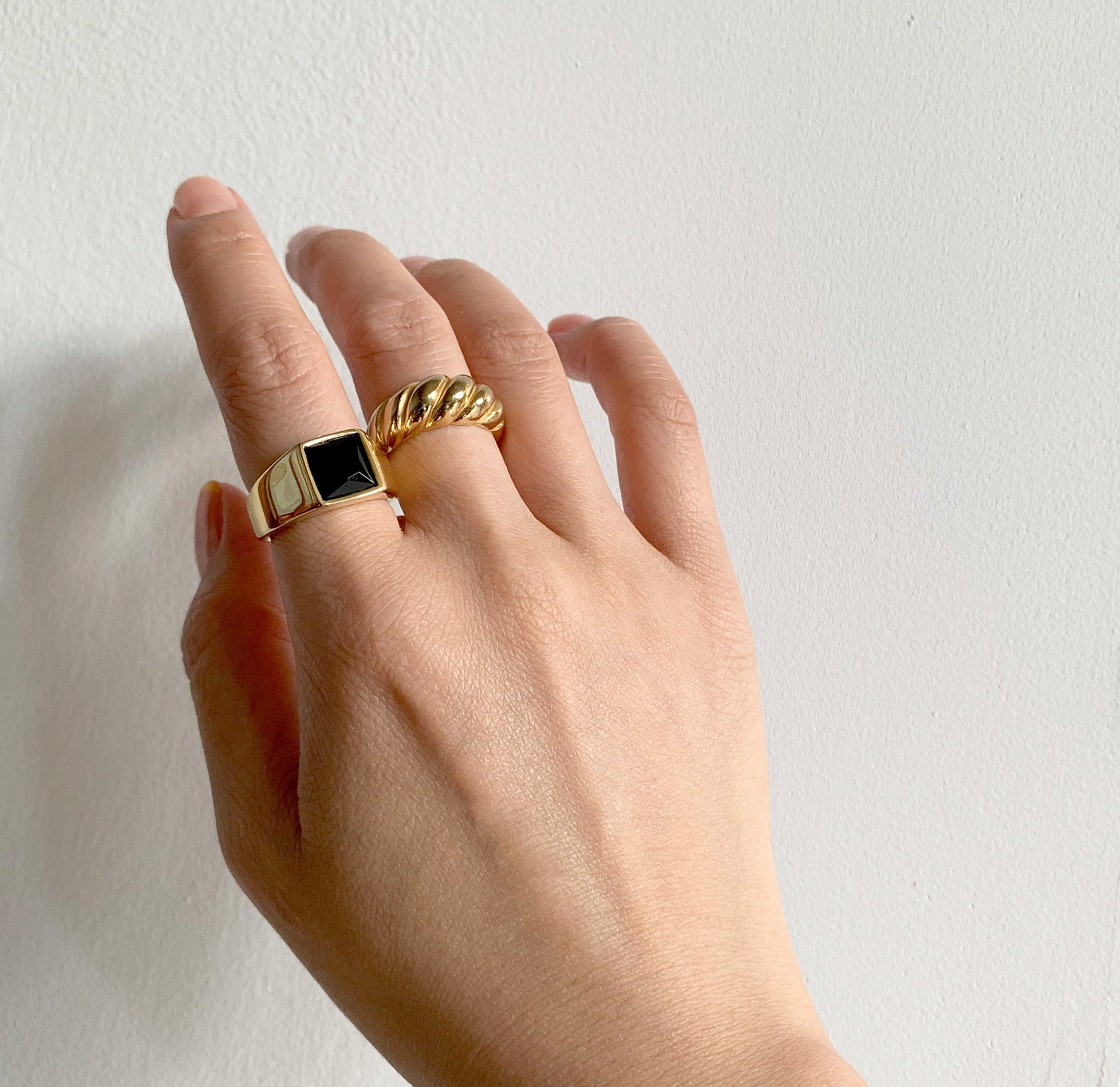 gold signet ring waterproof croissant ring